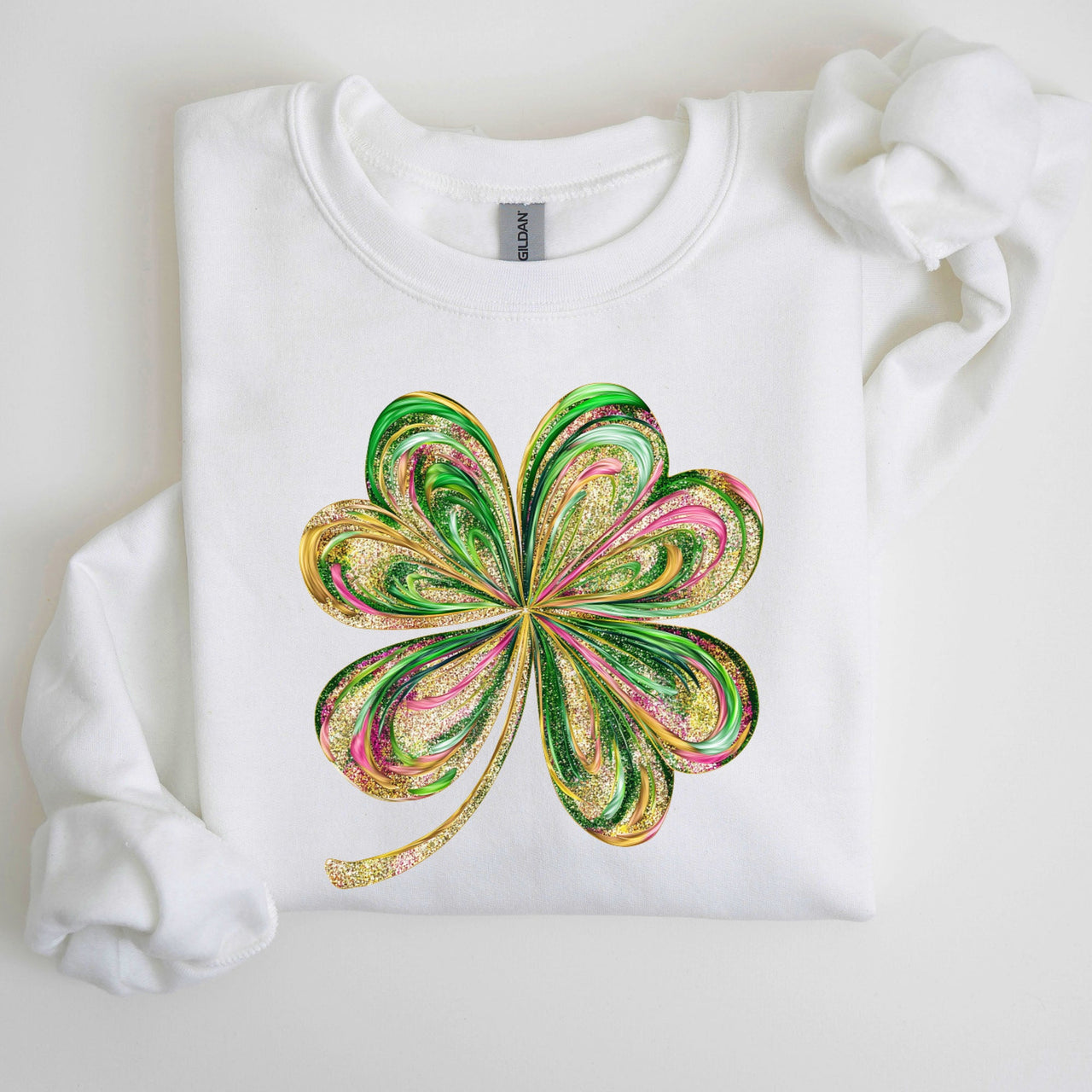 Colorful Shamrock Four Leaf Clover Sequin Style Lucky Irish Retro St Patrick's Day Sweatshirt