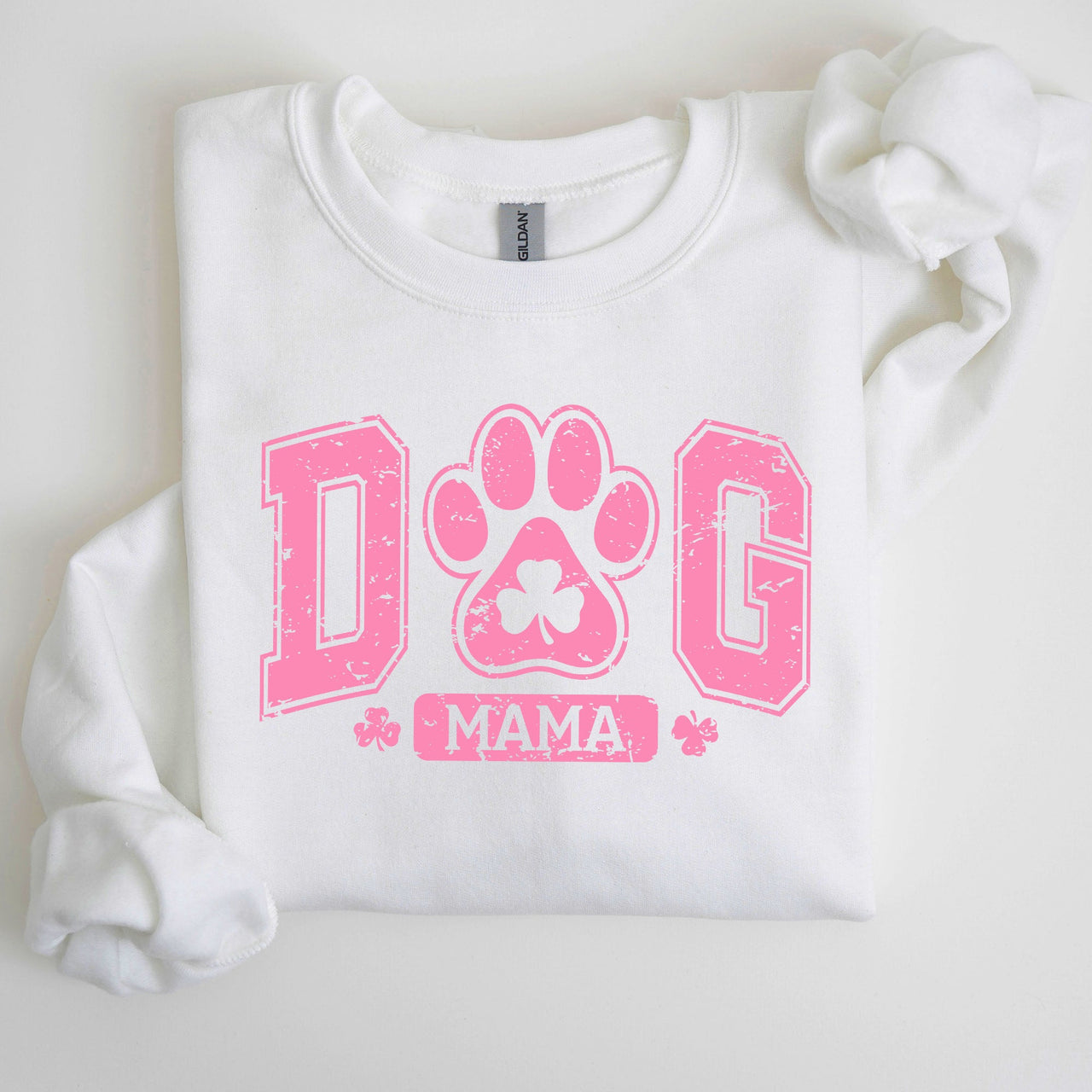 Dog Mama Lucky Shamrock Irish Retro St Patrick's Day Paw Print Charm Vintage Sweatshirt