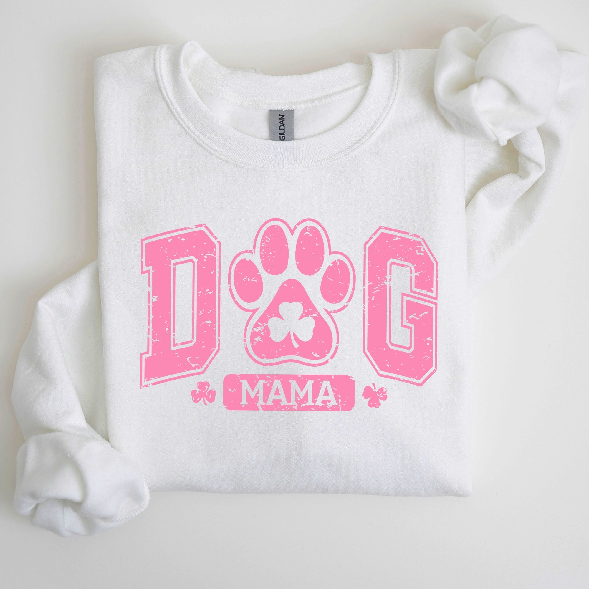 Dog Mama Lucky Shamrock Irish Retro St Patrick's Day Paw Print Charm Vintage Sweatshirt