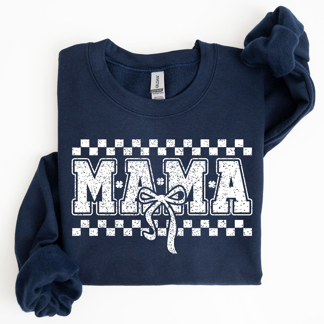 Mama Checkered Bow Coquette Lucky Charm Shamrock Irish Retro St Patrick's Day Sweatshirt