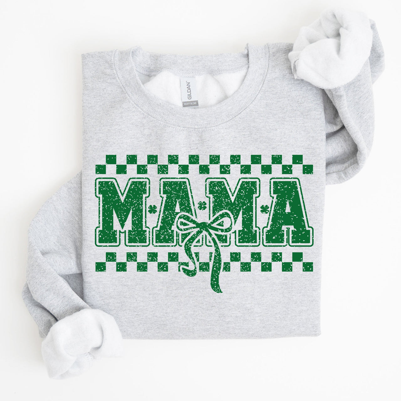 Mama Checkered Bow Coquette Lucky Charm Shamrock Irish Retro St Patrick's Day Sweatshirt