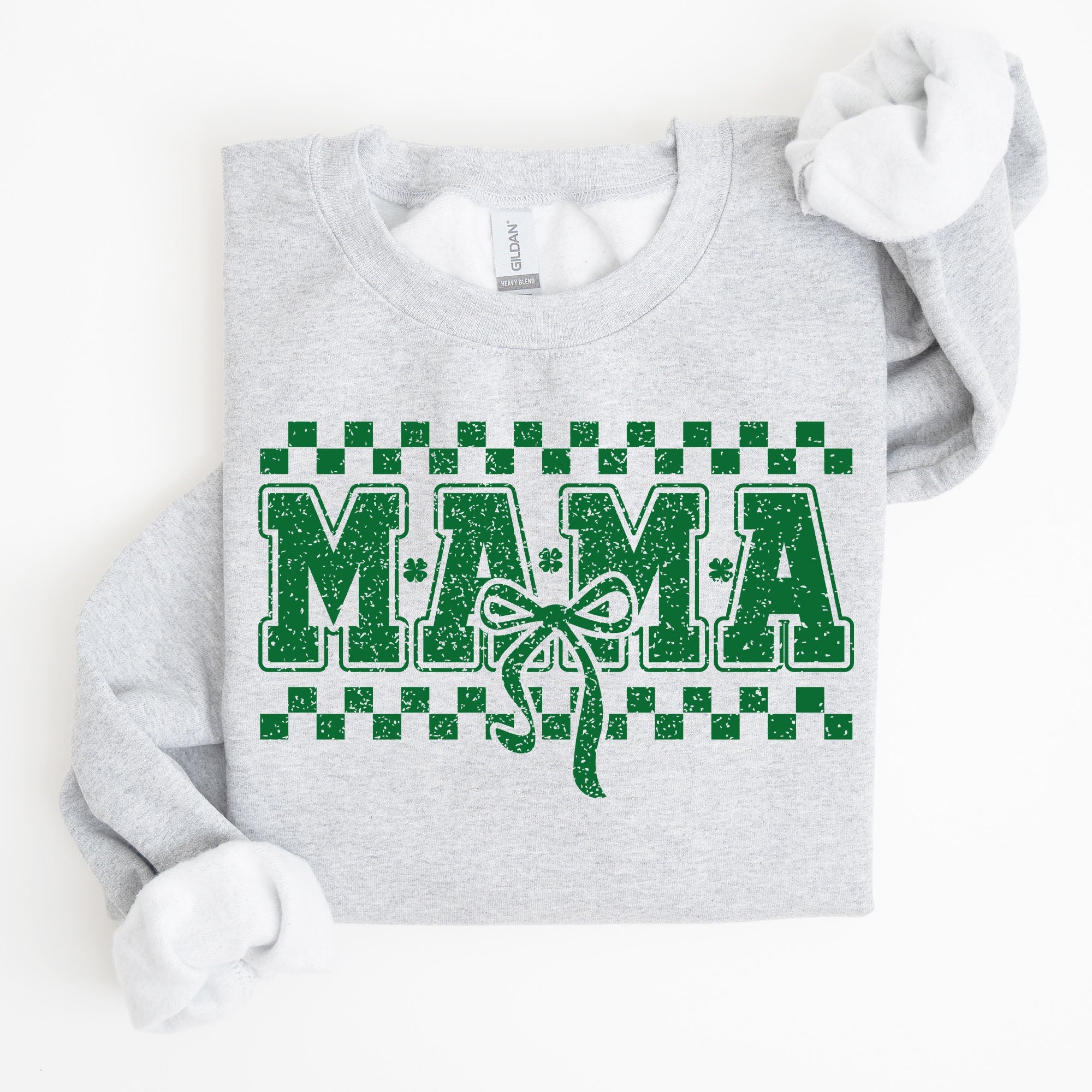 Mama Checkered Bow Coquette Lucky Charm Shamrock Irish Retro St Patrick's Day Sweatshirt