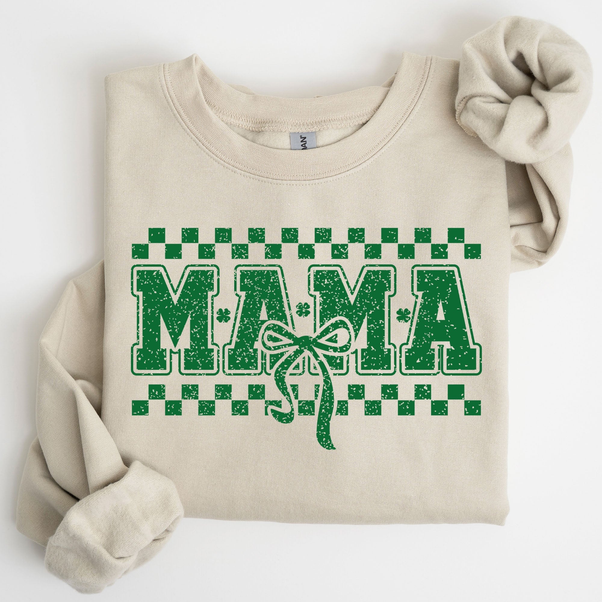 Mama Checkered Bow Coquette Lucky Charm Shamrock Irish Retro St Patrick's Day Sweatshirt