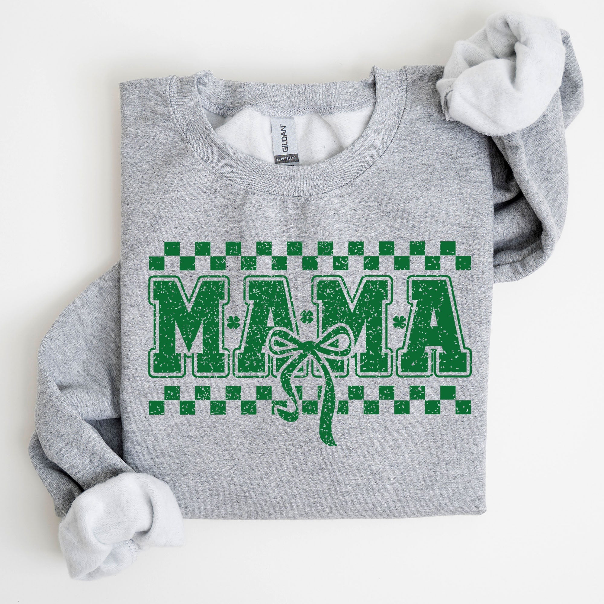 Mama Checkered Bow Coquette Lucky Charm Shamrock Irish Retro St Patrick's Day Sweatshirt