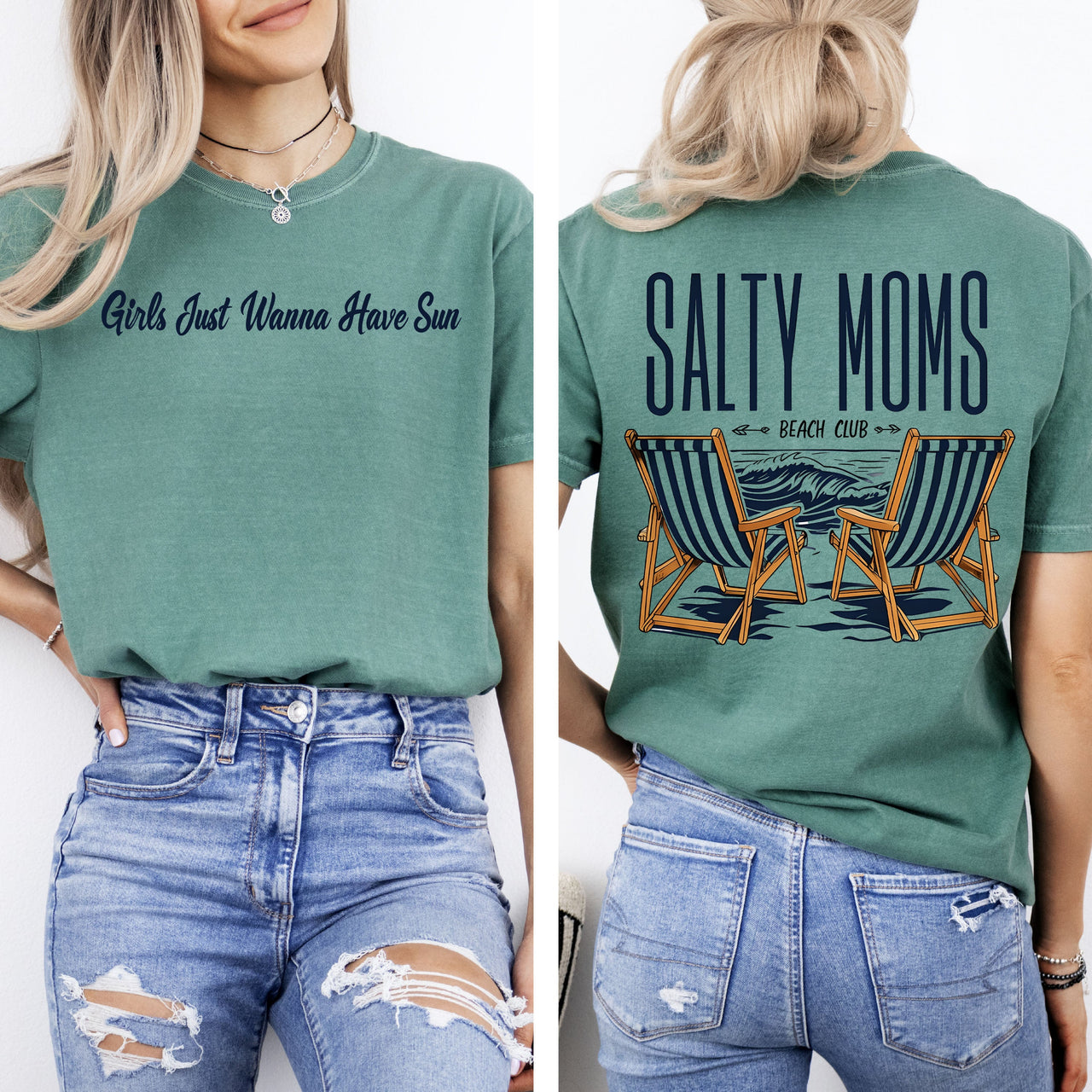Salty Moms Beach Club Mother's Day Sun Summer Beach Vibes Sea Breeze Comfort Colors Tee