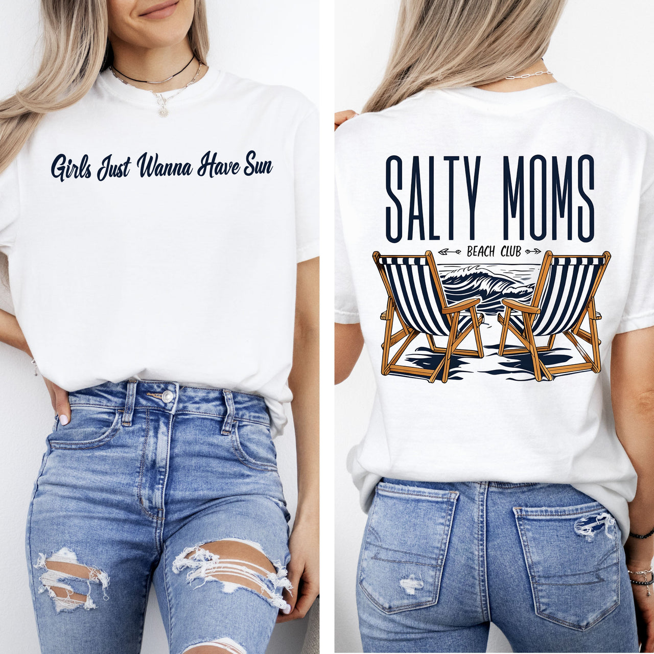 Salty Moms Beach Club Mother's Day Sun Summer Beach Vibes Sea Breeze Comfort Colors Tee