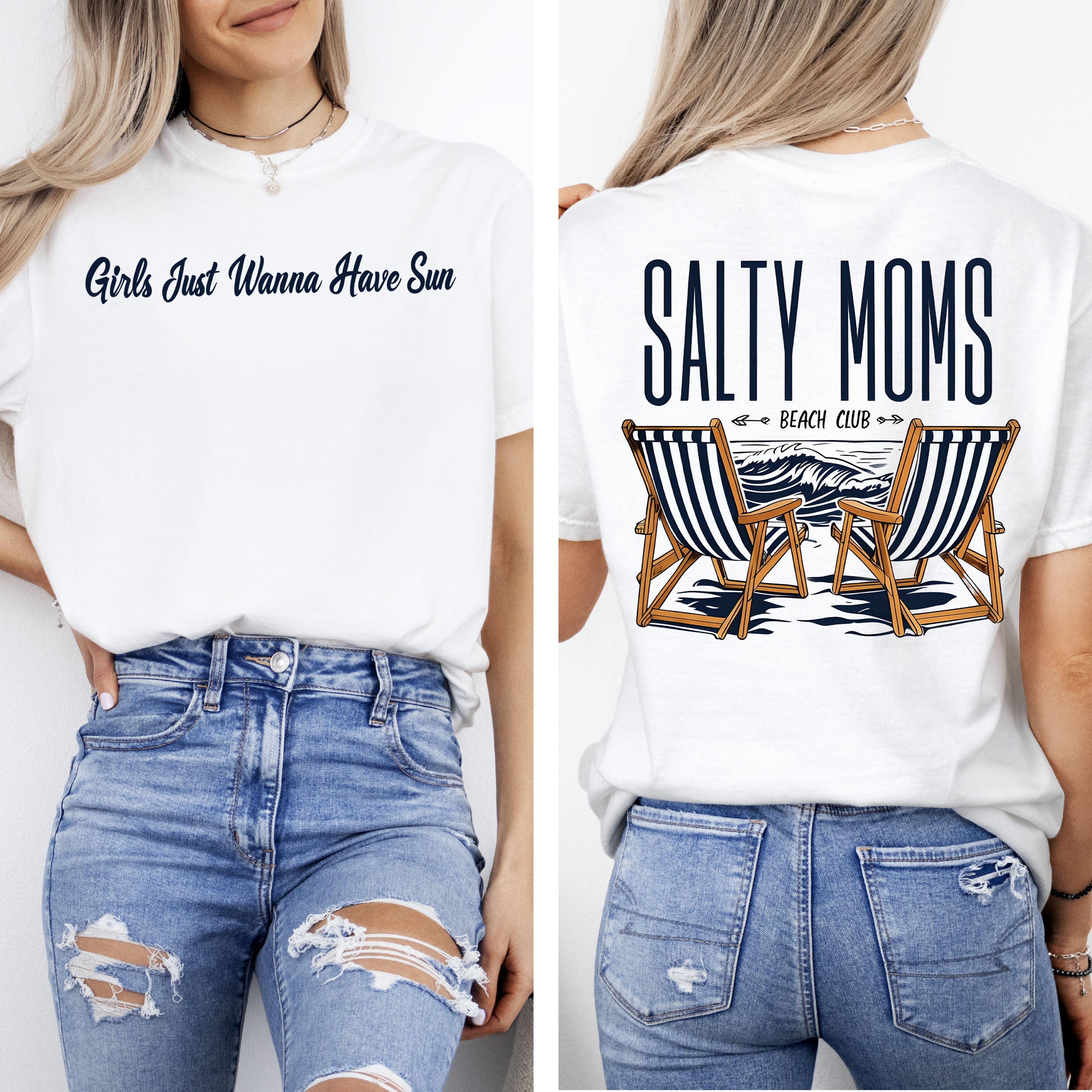Salty Moms Beach Club Mother's Day Sun Summer Beach Vibes Sea Breeze Comfort Colors Tee