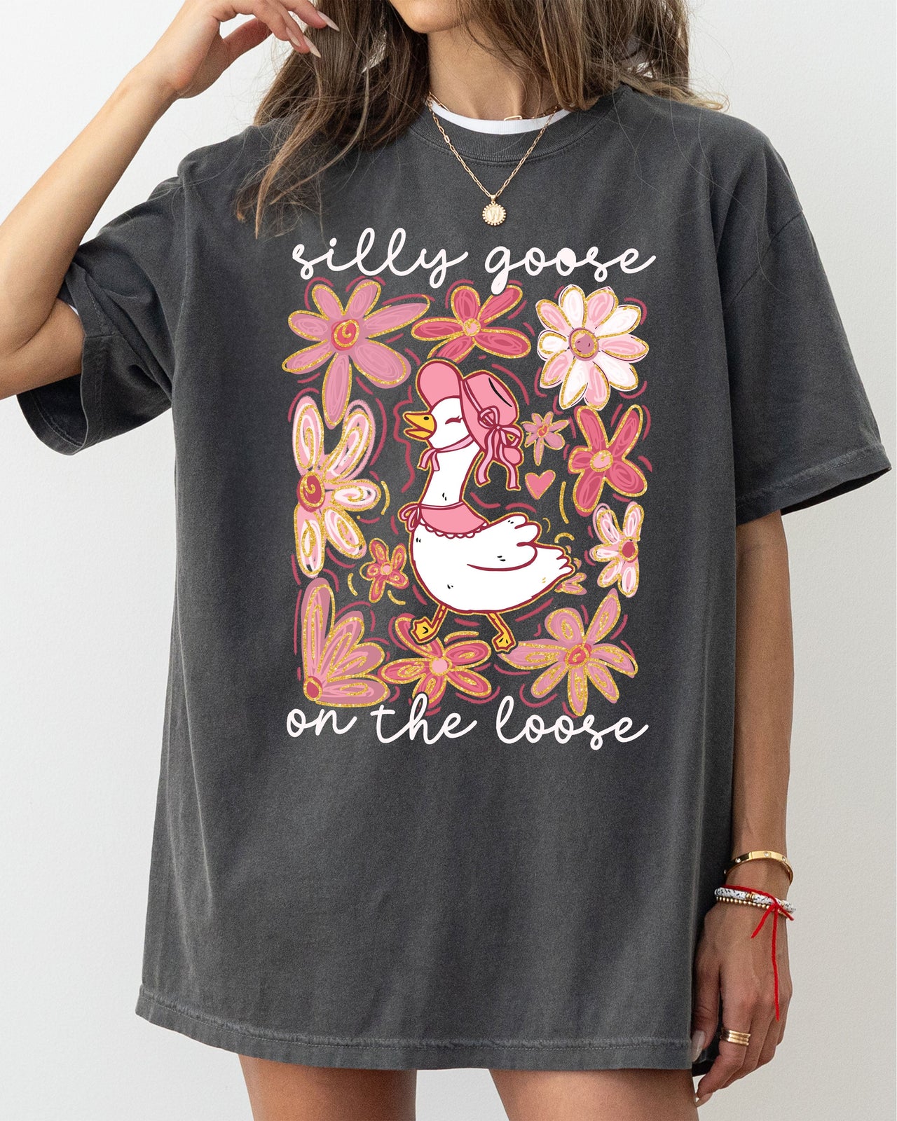 Silly Goose On The Loose Comfort Colors Tee Soft Cotton Boho Floral Spring Limited Edition Design