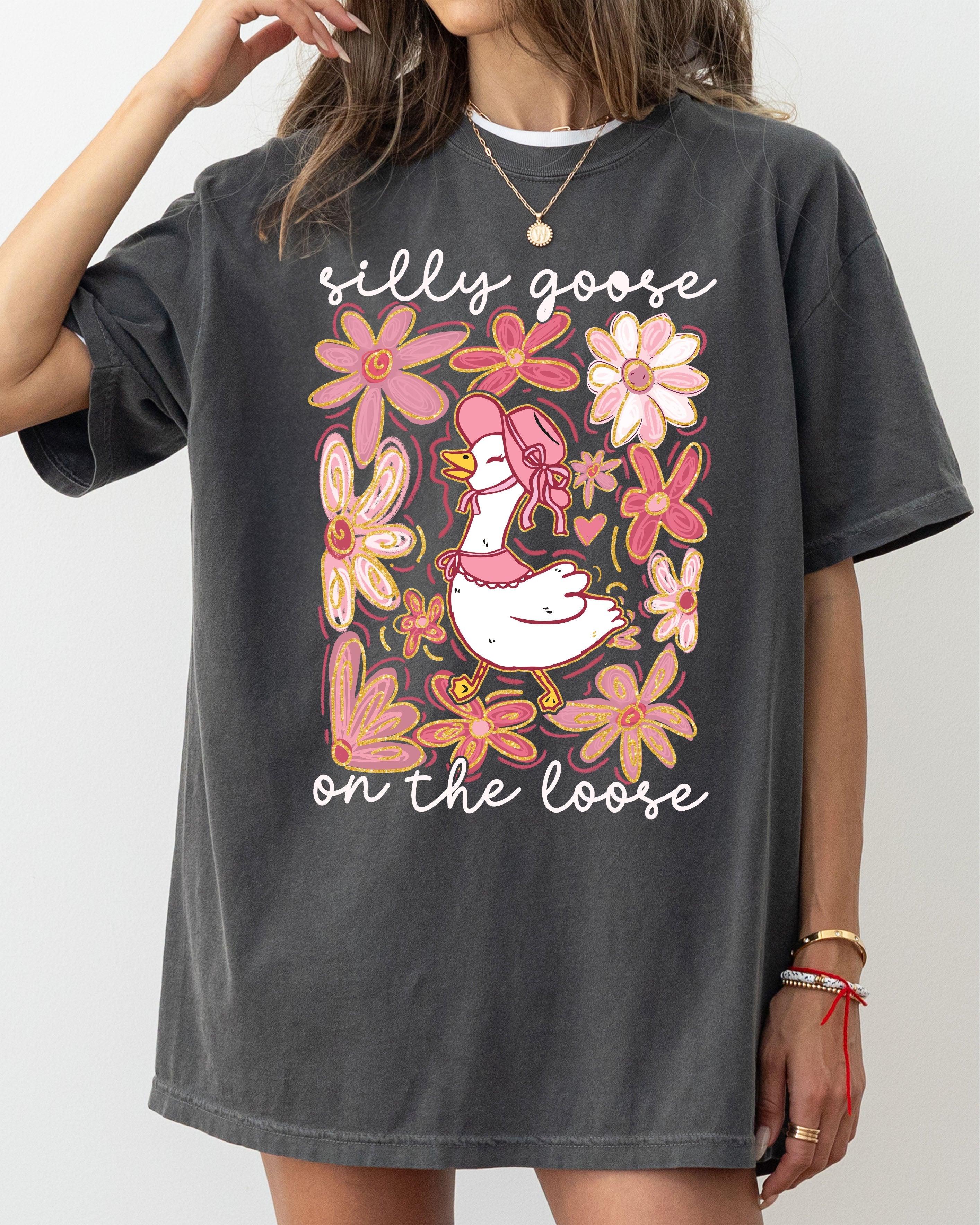 Silly Goose On The Loose Comfort Colors Tee Soft Cotton Boho Floral Spring Limited Edition Design