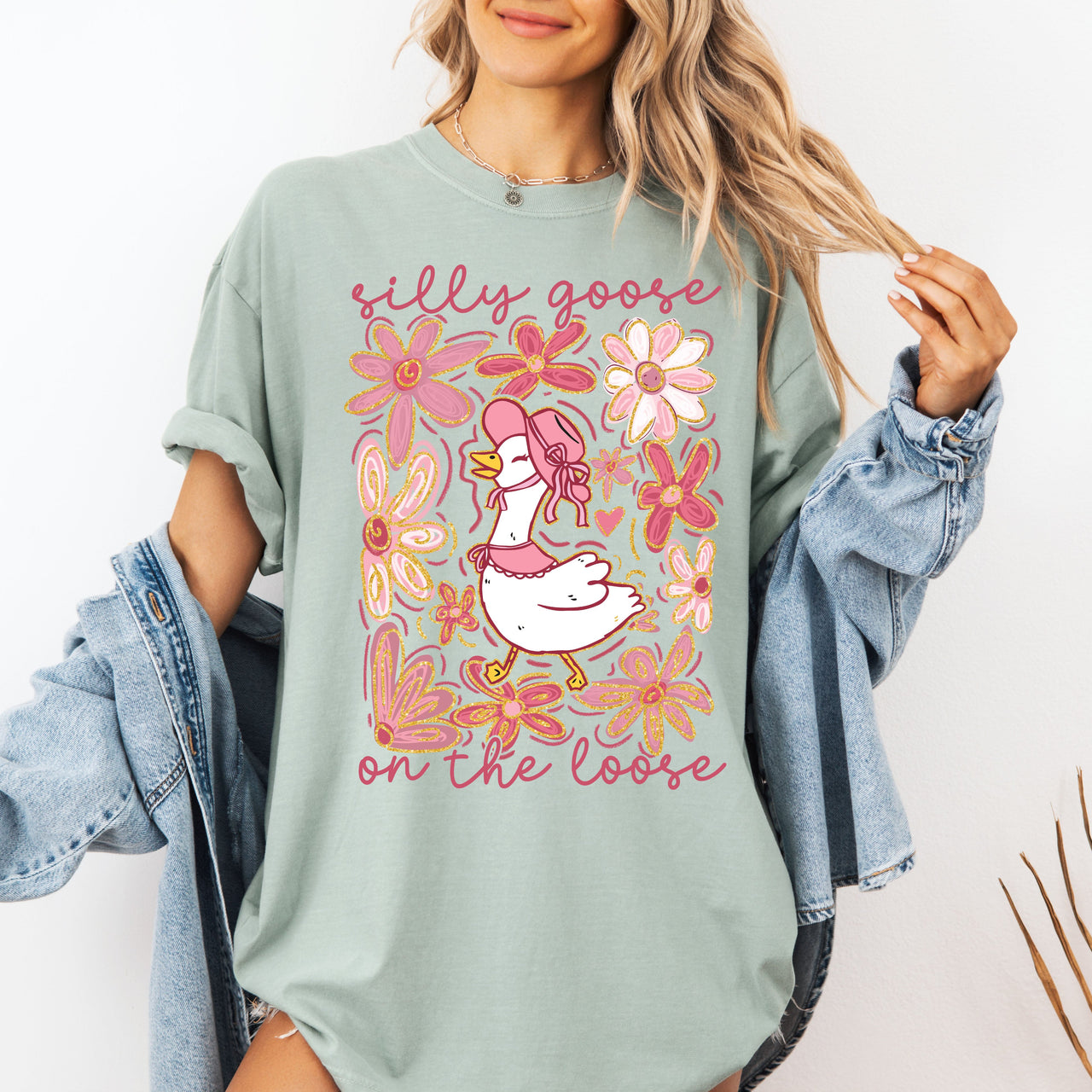 Silly Goose On The Loose Comfort Colors Tee Soft Cotton Boho Floral Spring Limited Edition Design