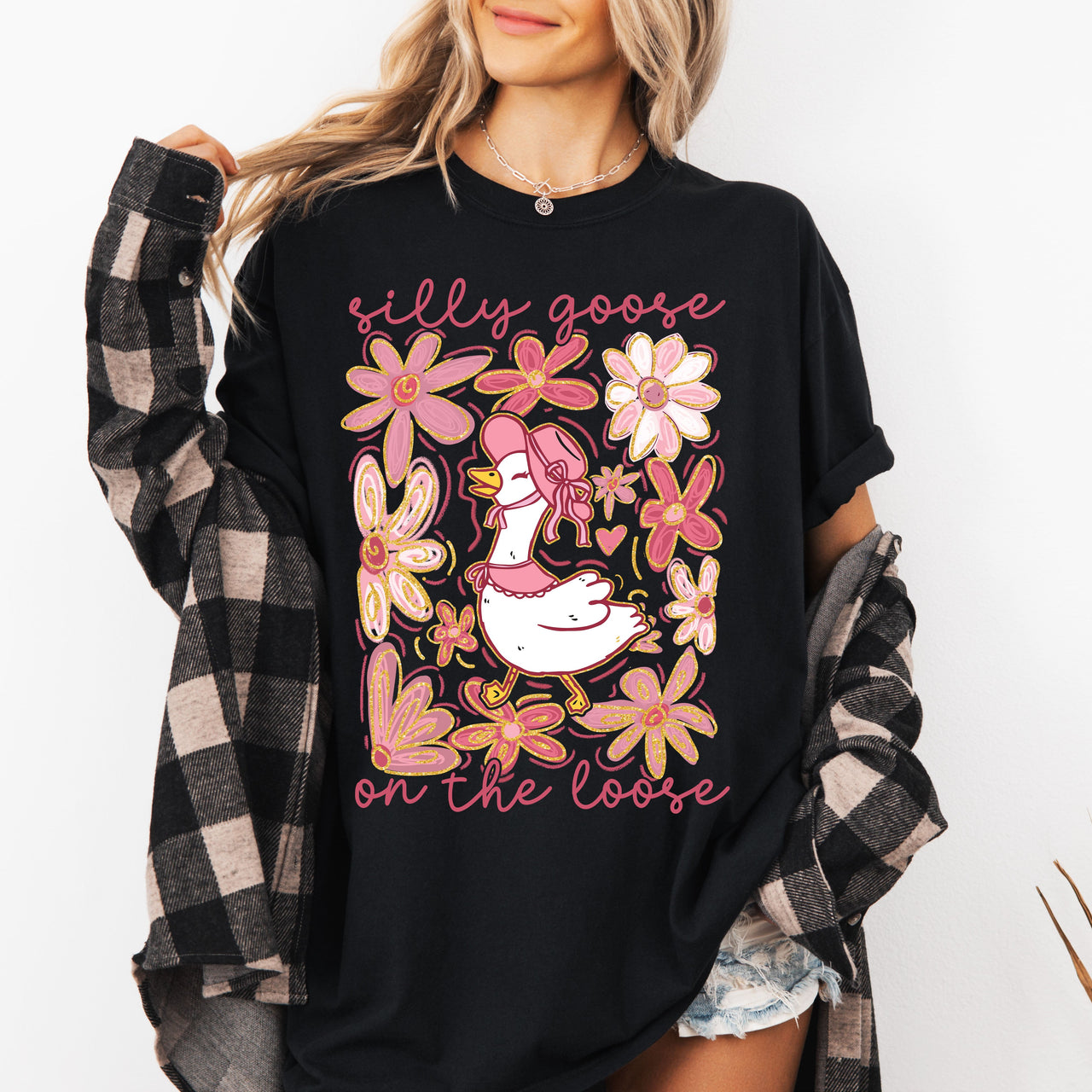 Silly Goose On The Loose Comfort Colors Tee Soft Cotton Boho Floral Spring Limited Edition Design