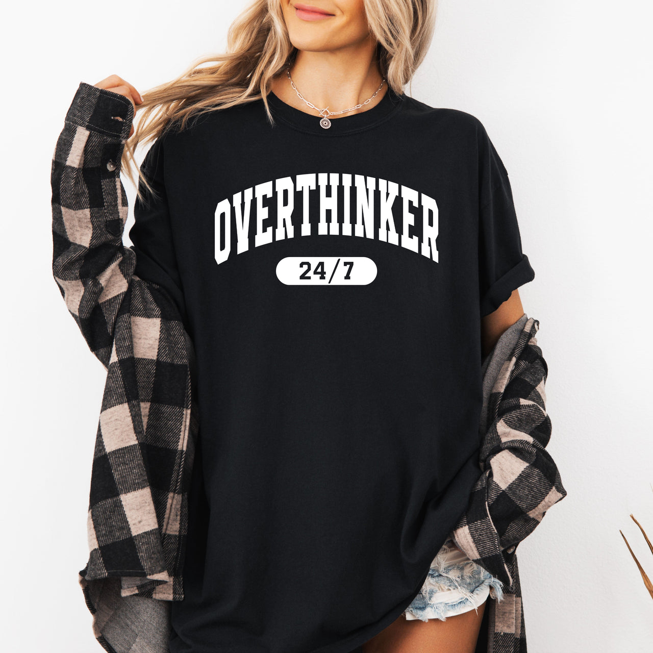 Overthinker 24/7 Motivational Funny Mom Life Anxiety Mother's Day Comfort Colors Tee