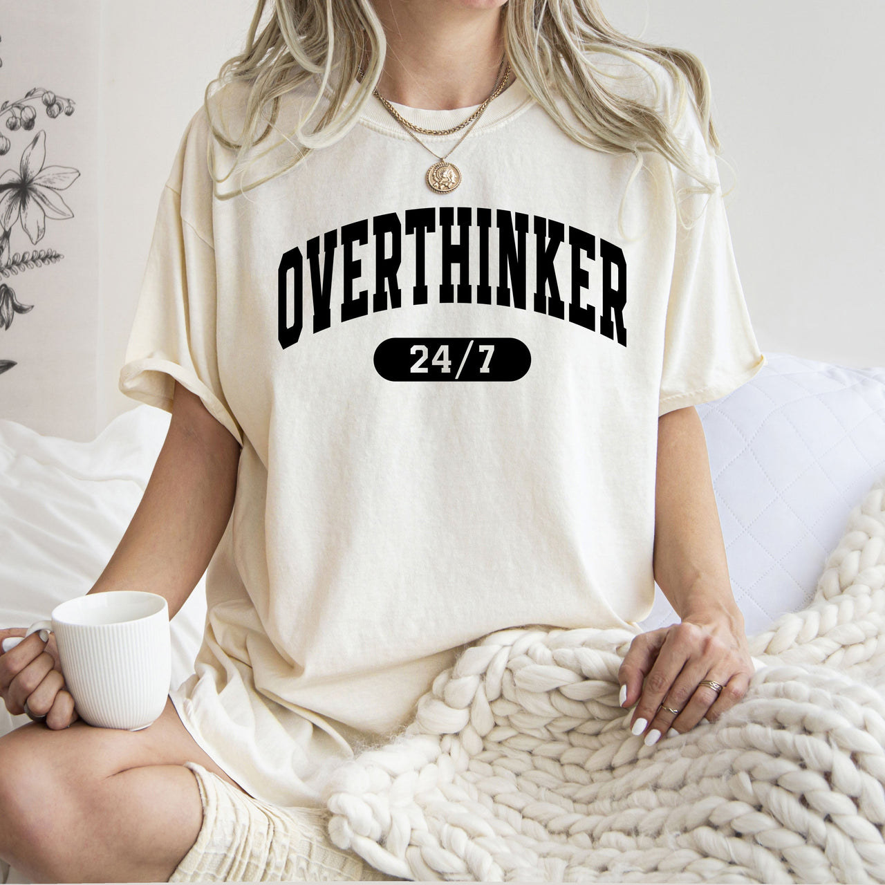 Overthinker 24/7 Motivational Funny Mom Life Anxiety Mother's Day Comfort Colors Tee