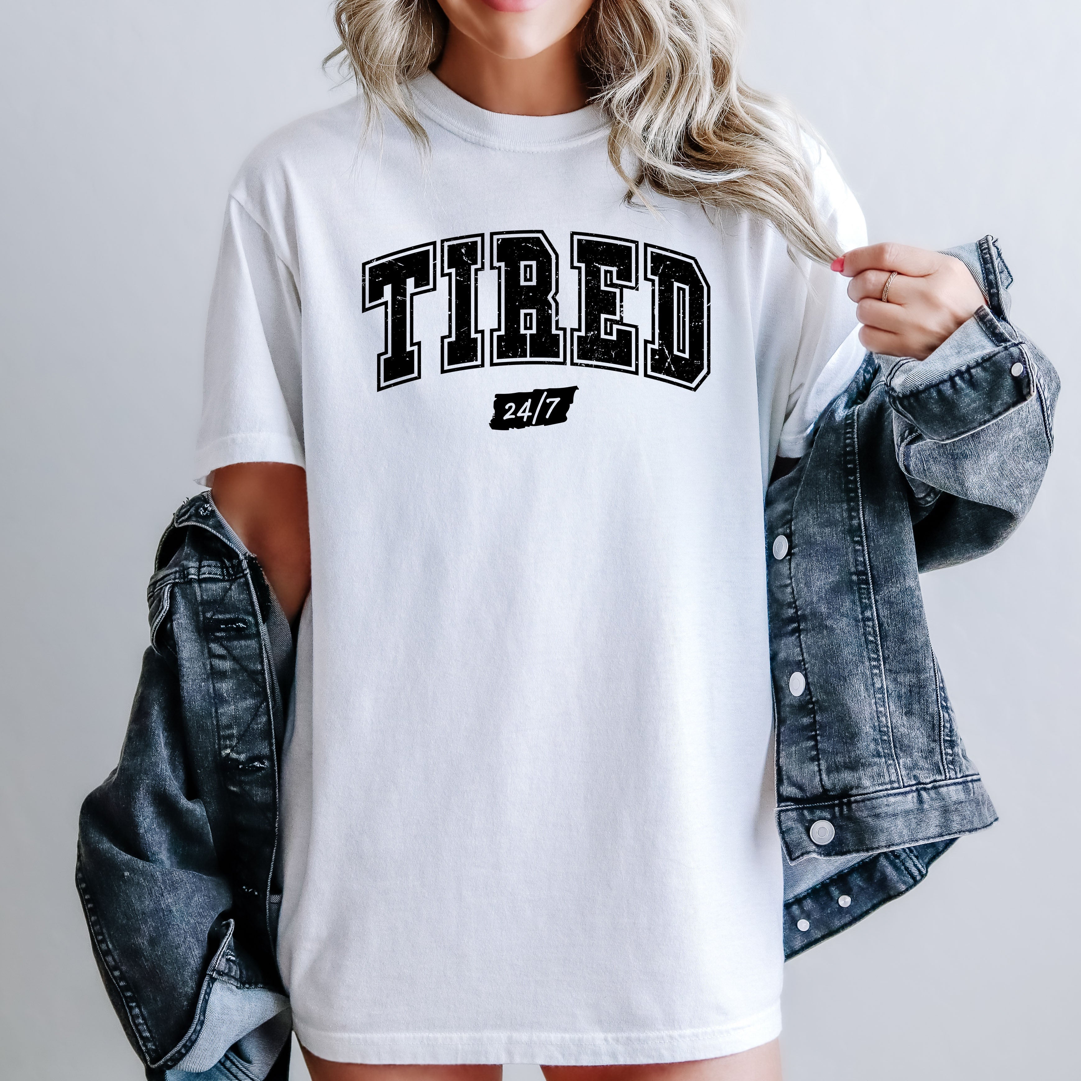 Tired 24/7 Motivational Funny Mom Life Anxiety Mother's Day Edition Comfort Colors Tee