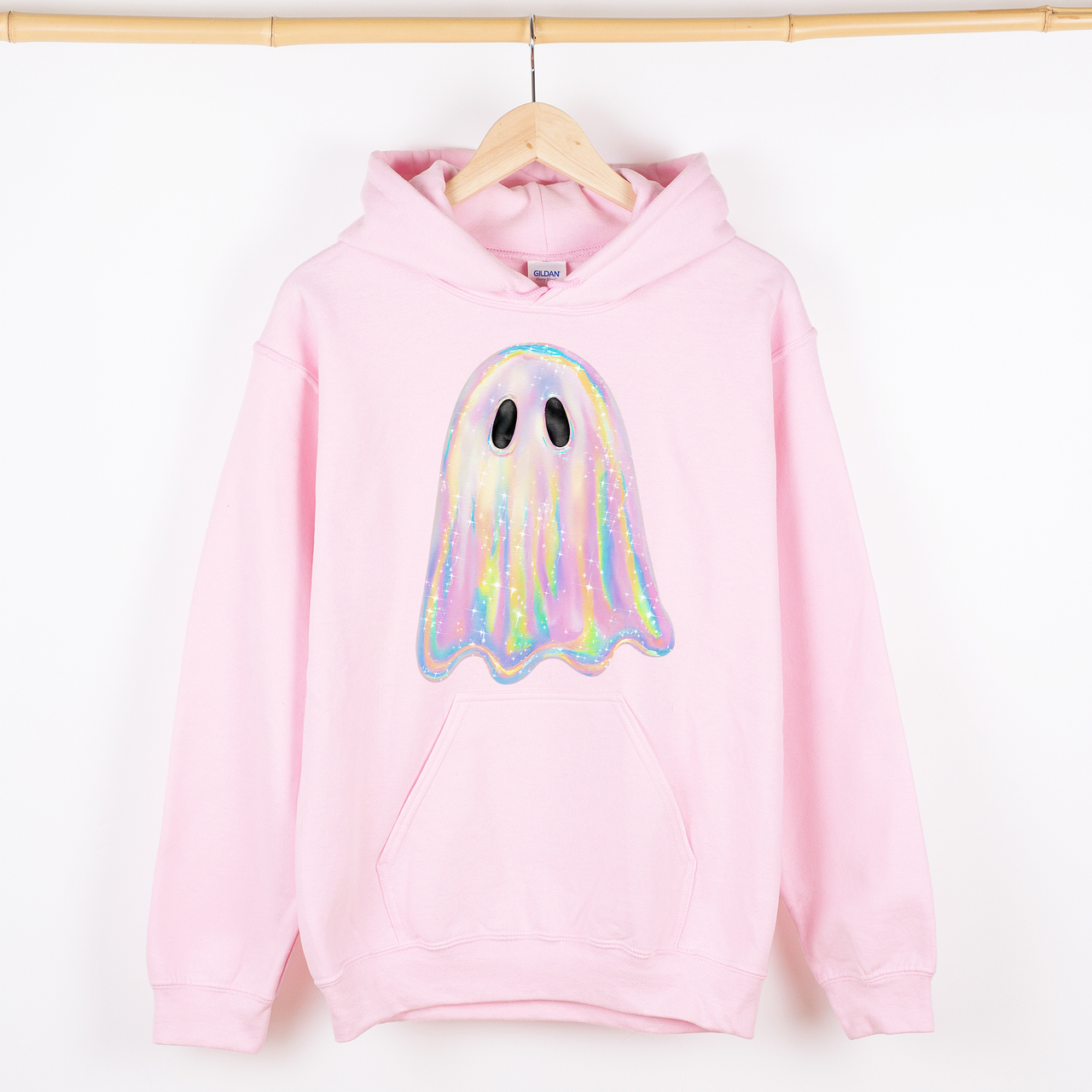 Shimmering Ghost Iridescent Boo Halloween Vintage Vibe Graphic Hooded Sweatshirt