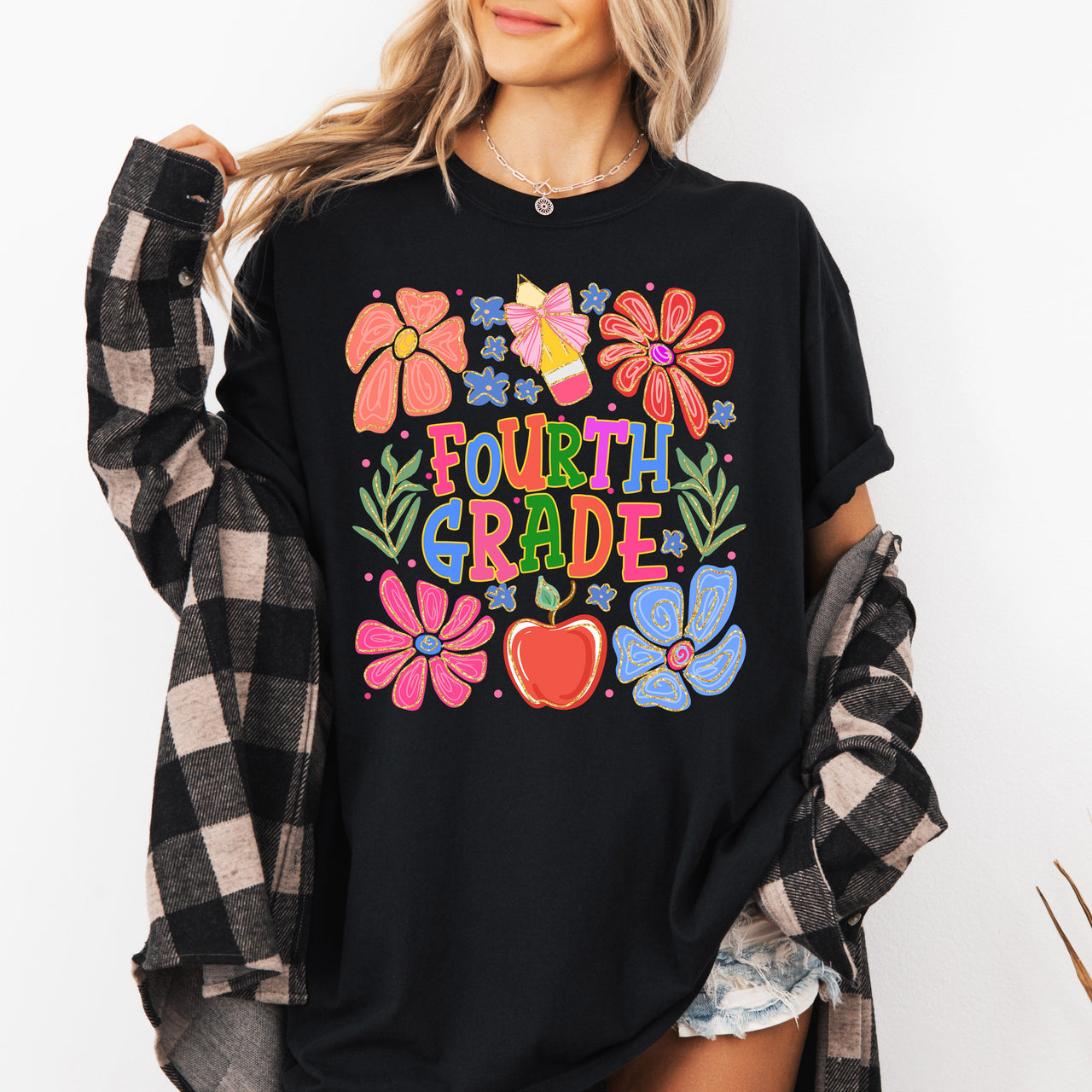 Fourth Grade Boho Floral Teacher Back To School Appreciation Seasonal Comfort Colors Tee