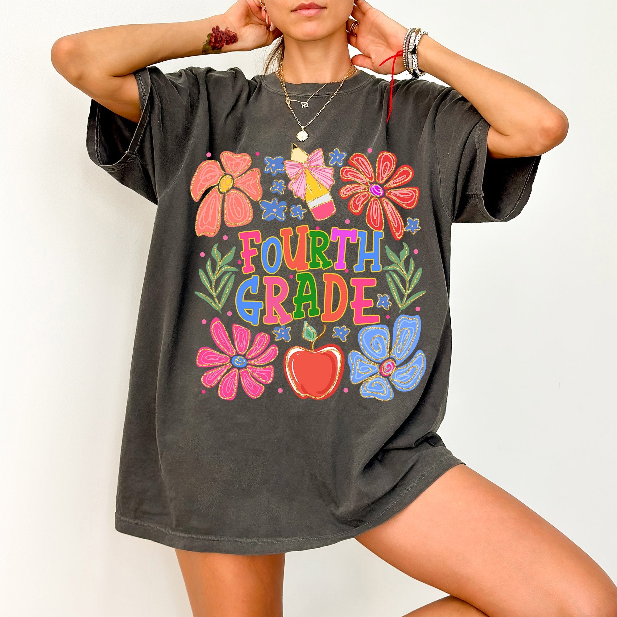 Fourth Grade Boho Floral Teacher Back To School Appreciation Seasonal Comfort Colors Tee