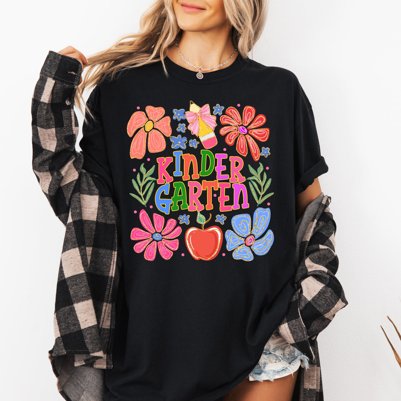 Kindergarten Boho Teacher Floral Back To School First Day Of School Edition Comfort Colors Tee