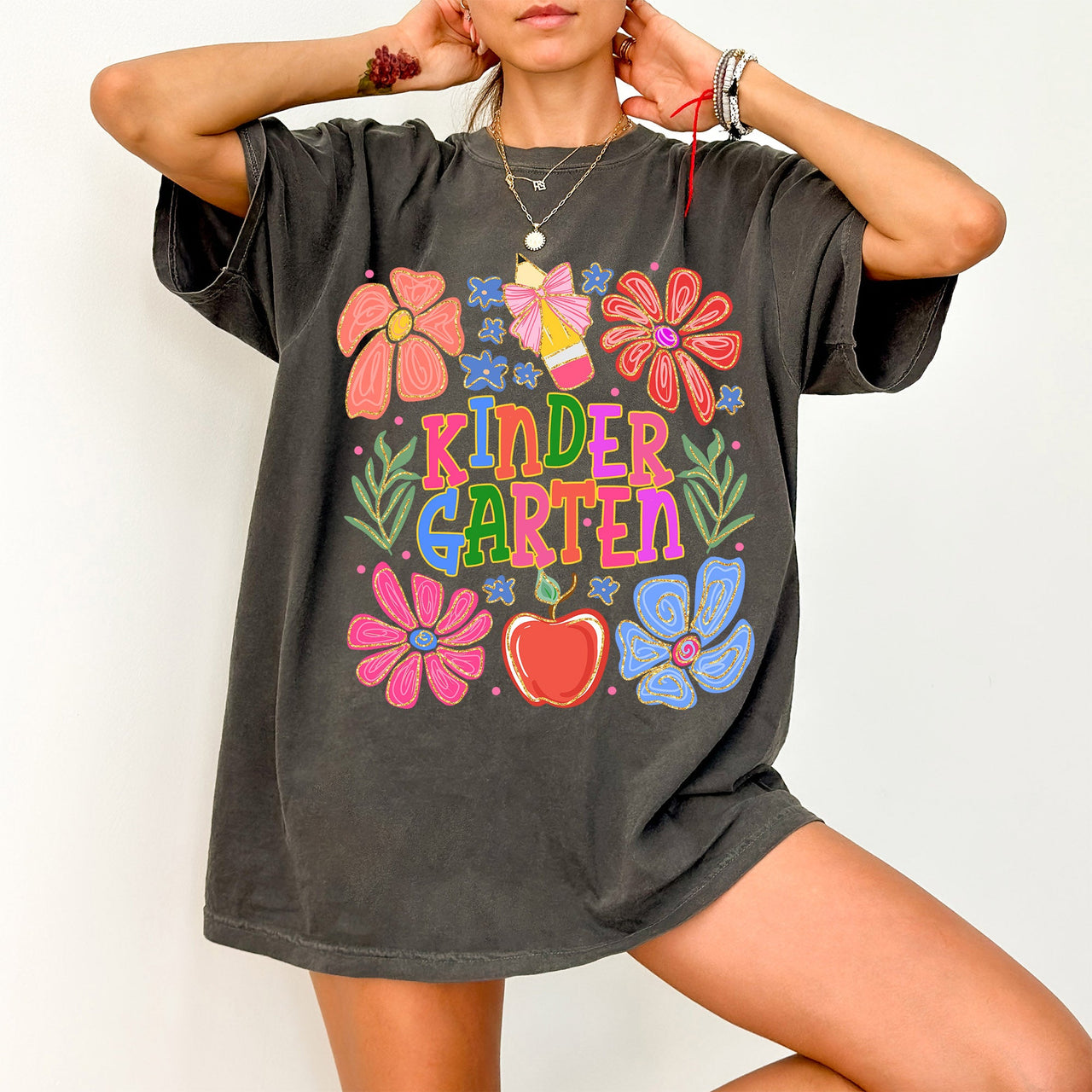 Kindergarten Boho Teacher Floral Back To School First Day Of School Edition Comfort Colors Tee