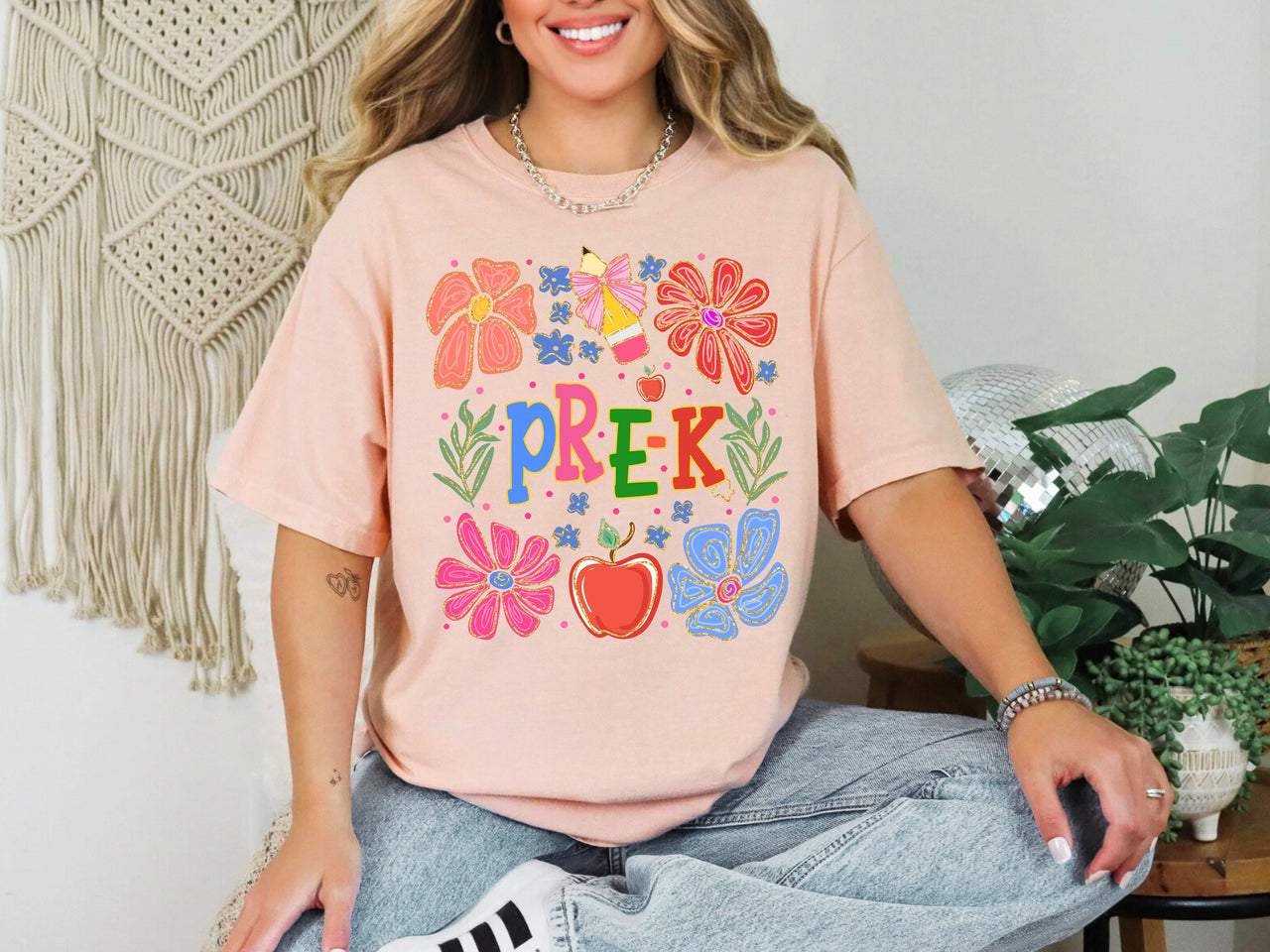 Pre-K Boho Teacher Floral Back To School First Day Teacher Appreciation Comfort Colors Tee