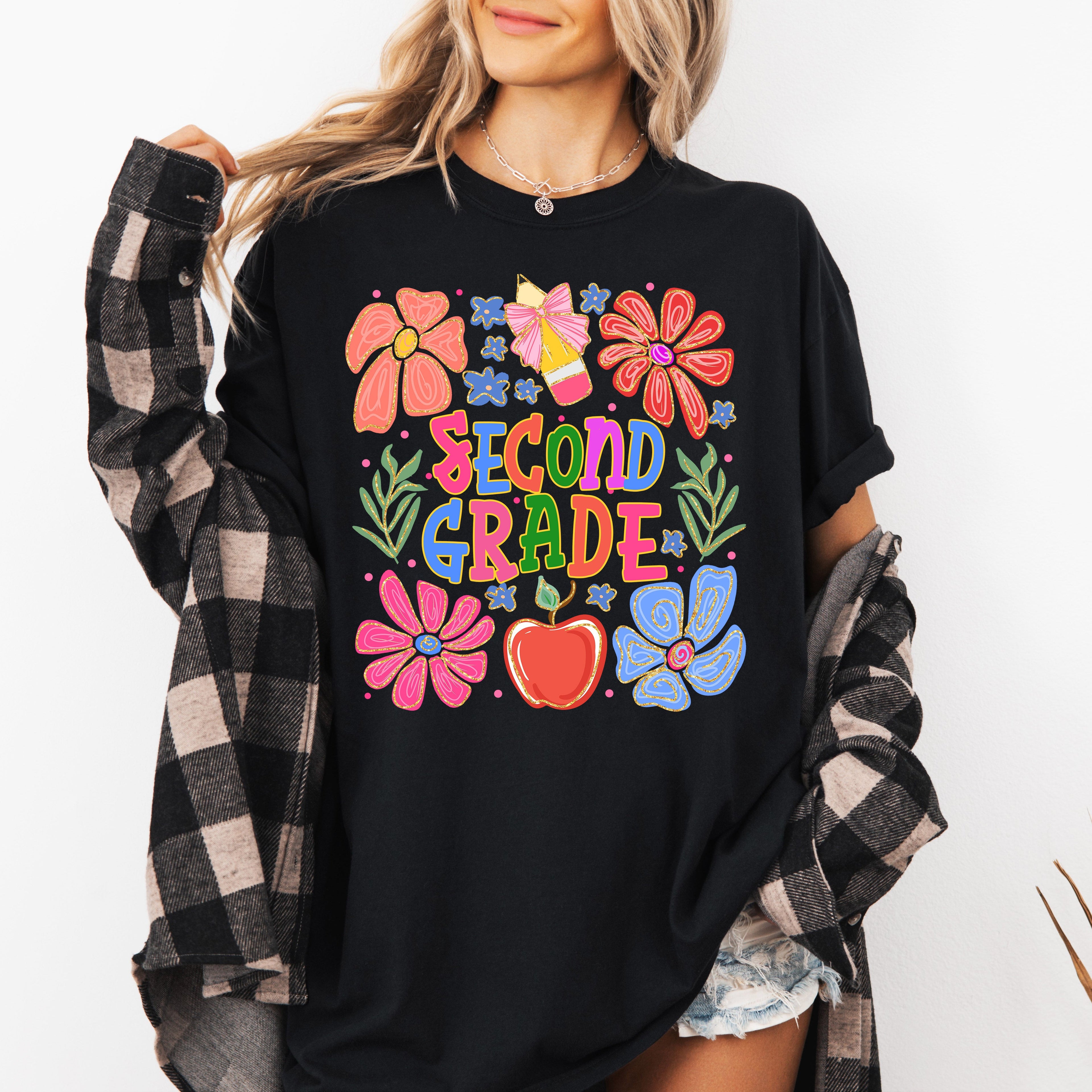 Second Grade Boho Teacher Floral Back To School First Day Of School Teacher Appreciation Comfort Colors Tee
