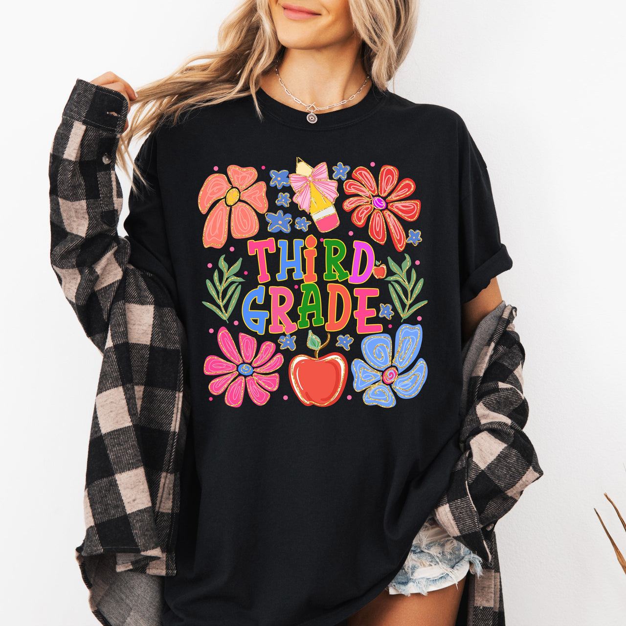 Third Grade Boho Floral Teacher First Day Back To School Edition Comfort Colors Tee