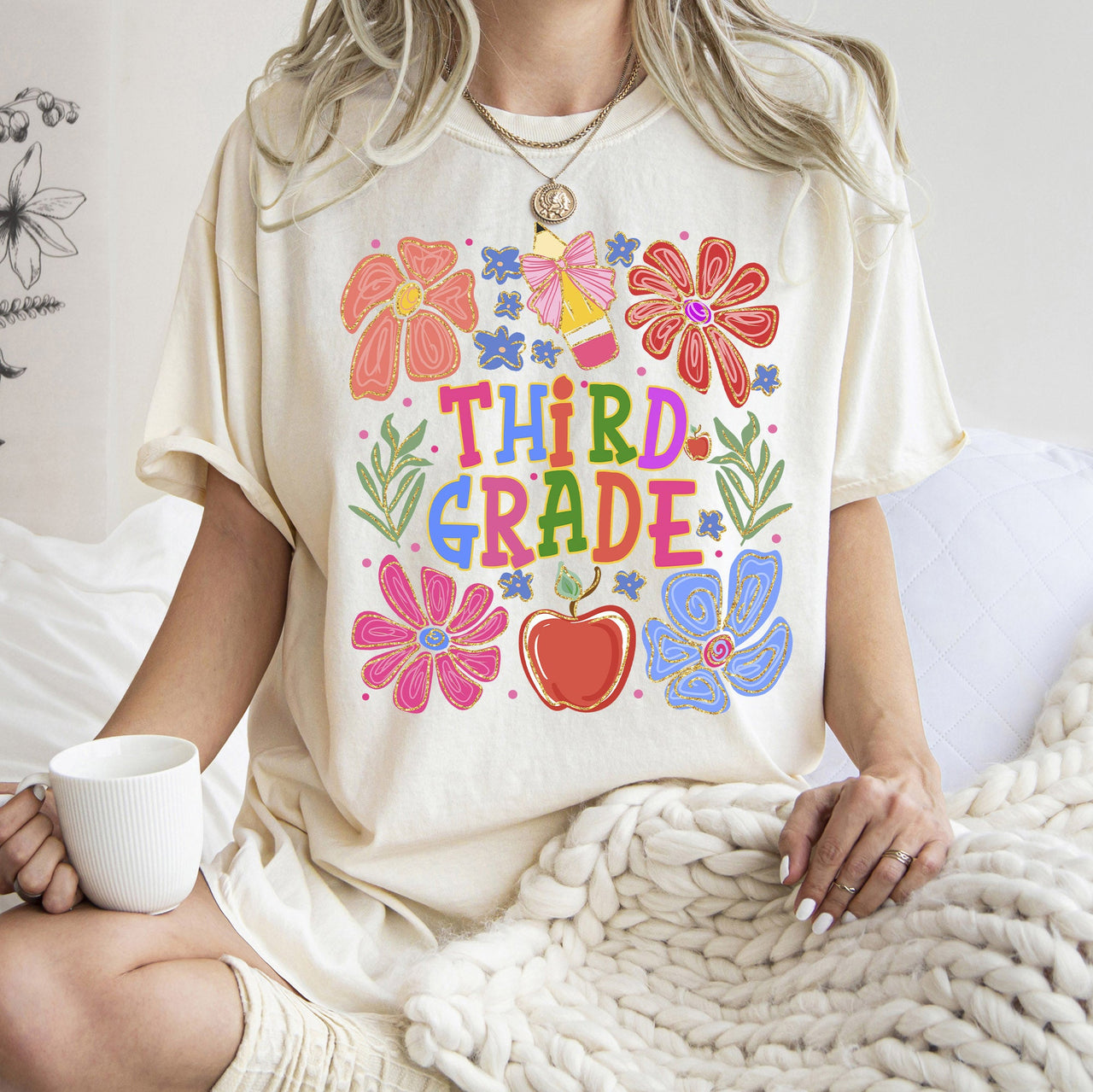Third Grade Boho Floral Teacher First Day Back To School Edition Comfort Colors Tee