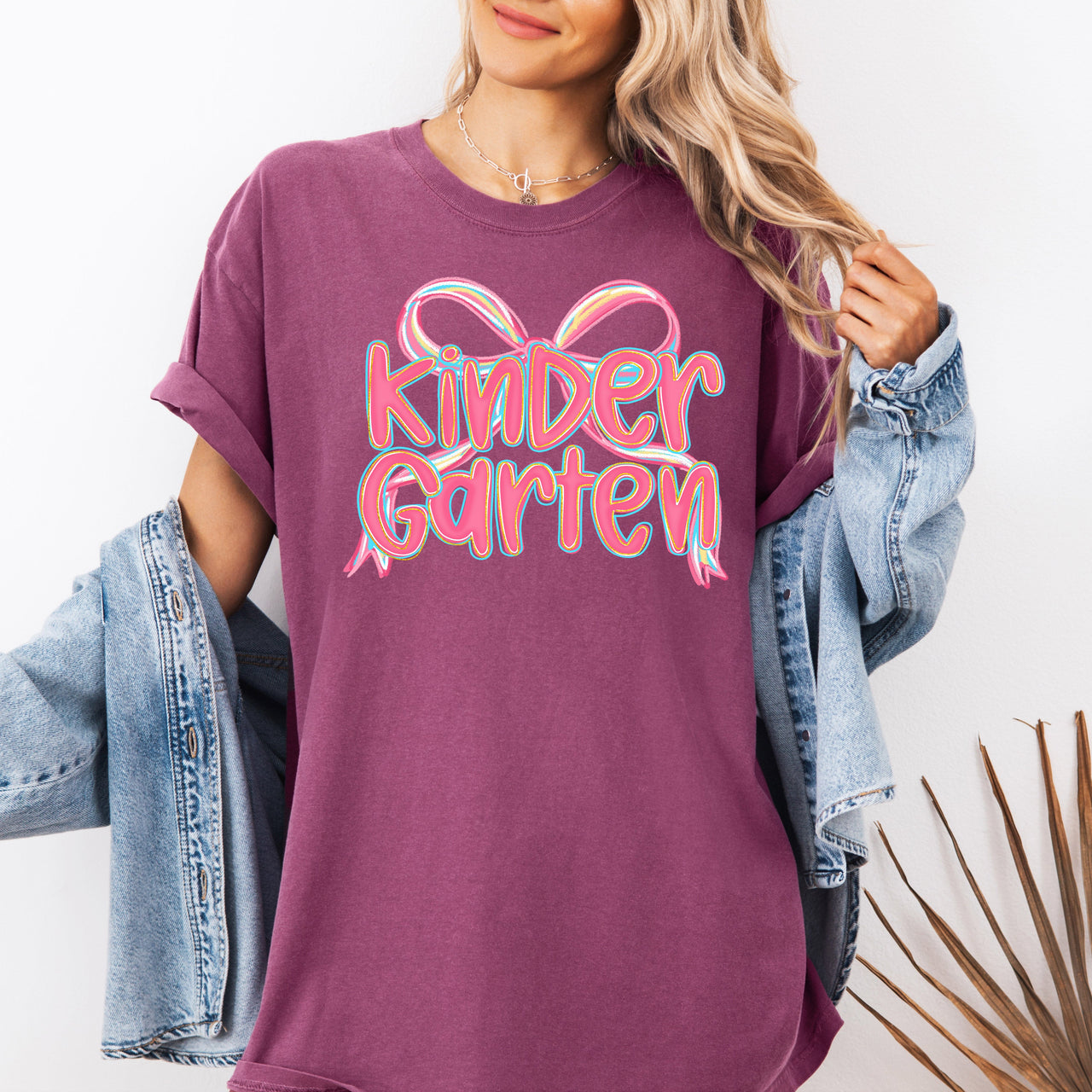 Kindergarten Teacher Back to School Bow Coquette First Day Cheer Comfort Colors Tee