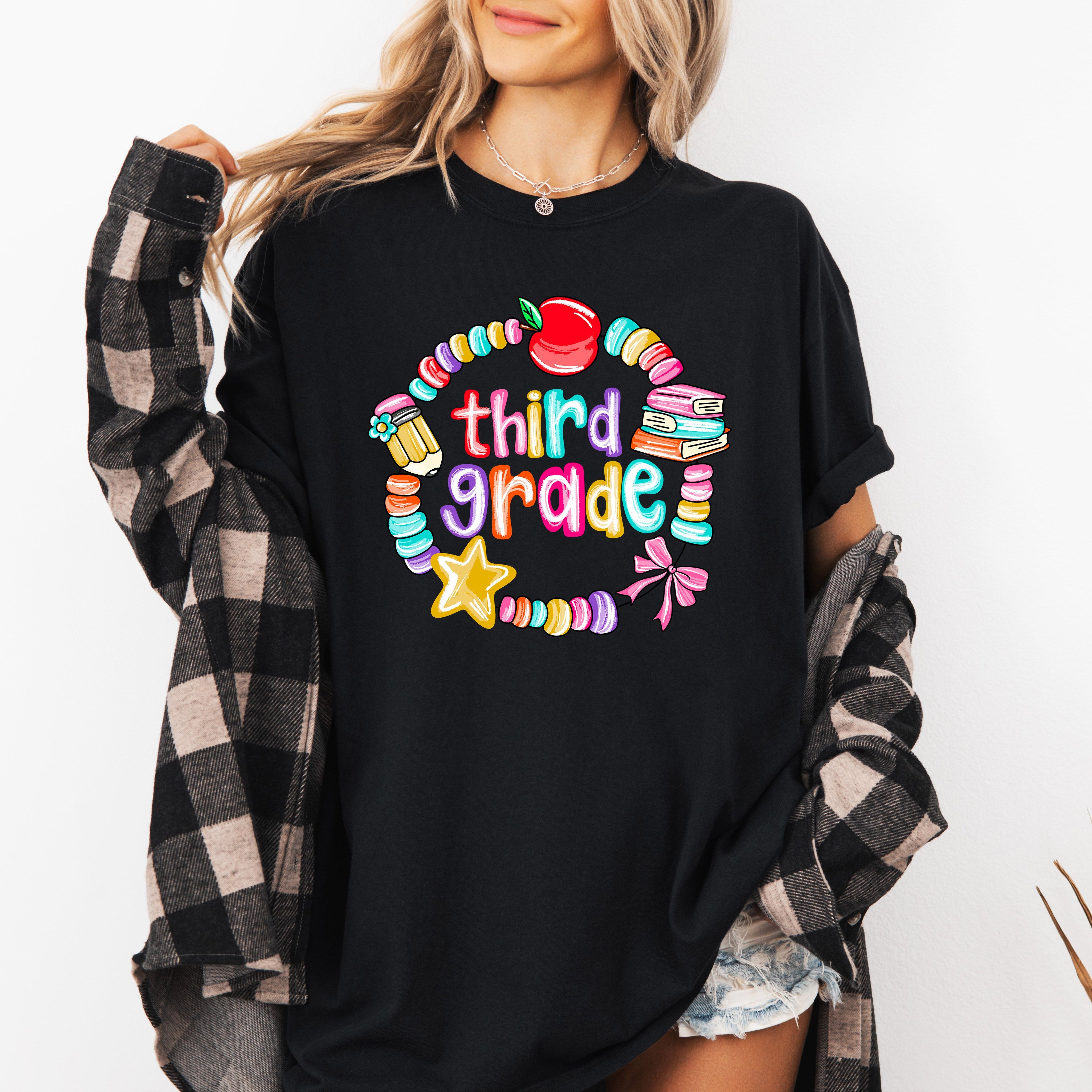 Third Grade Teacher Back to School First Day of School Cute Teacher Appreciation Bracelets Bow Comfort Colors Tee