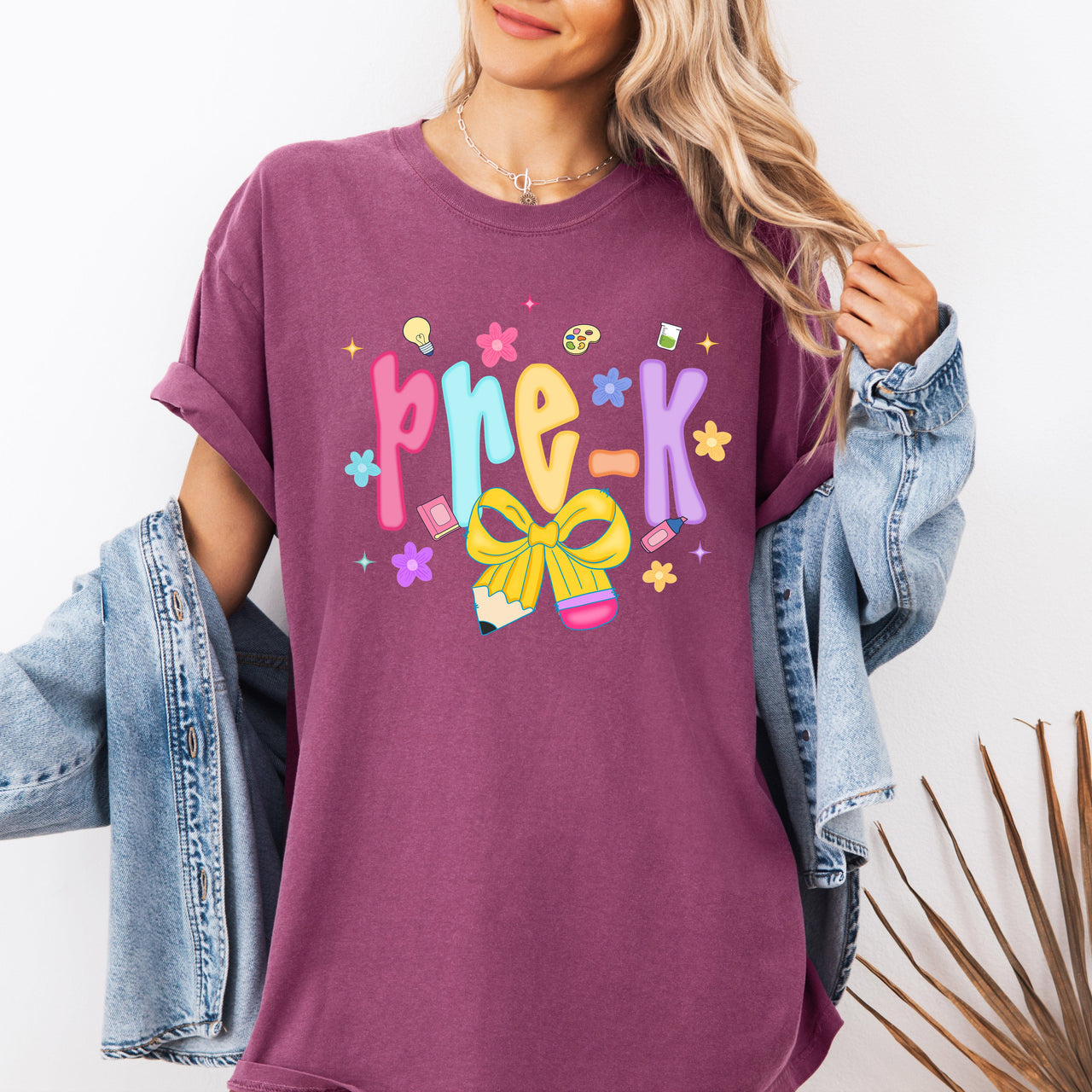Back to School Neon Bow First Day of School Kindergarten Teacher Comfort Colors Tee
