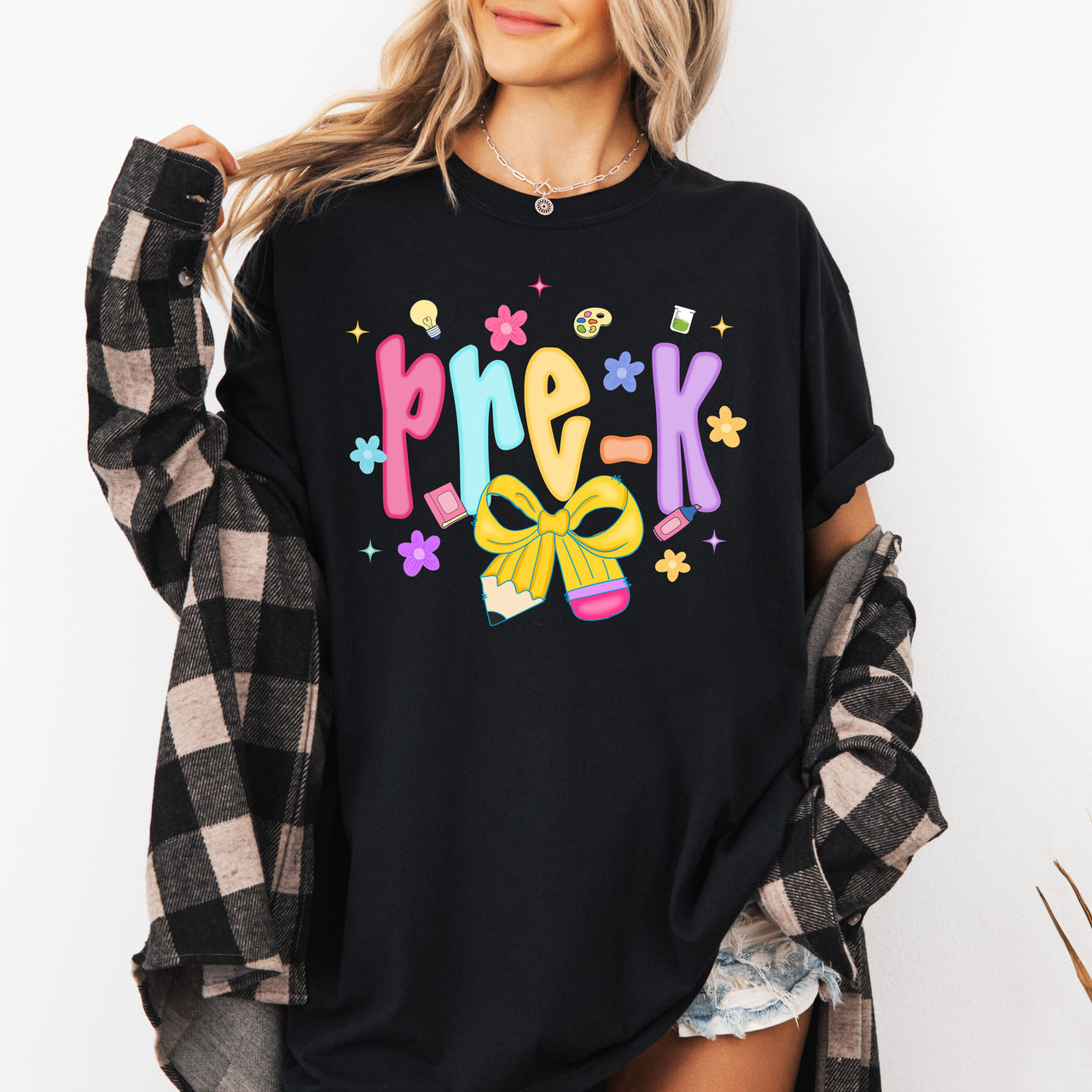 Back to School Neon Bow First Day of School Kindergarten Teacher Comfort Colors Tee