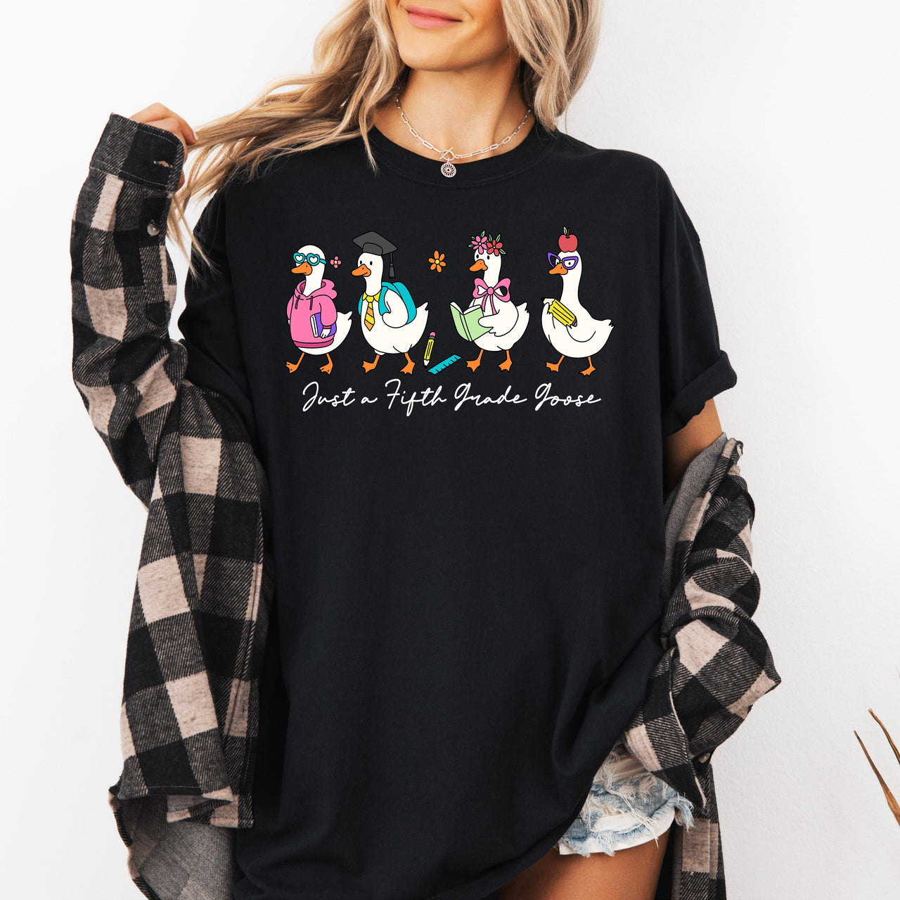 Just A Fifth Grade Goose Back To School Bow Teacher Appreciation Comfort Colors Tee