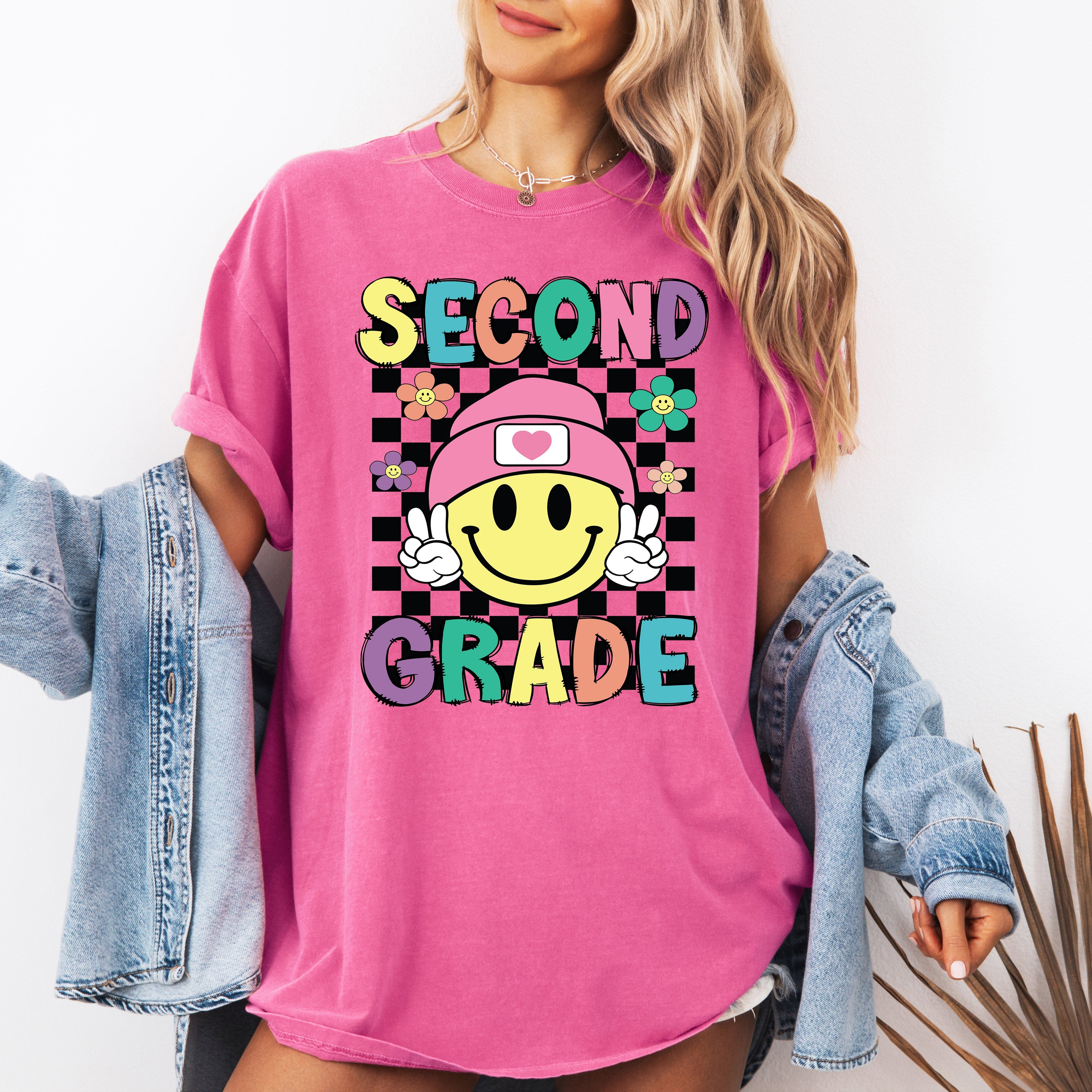 Second Grade Smiley Face Teacher Back To School First Day Of School Comfort Colors Tee