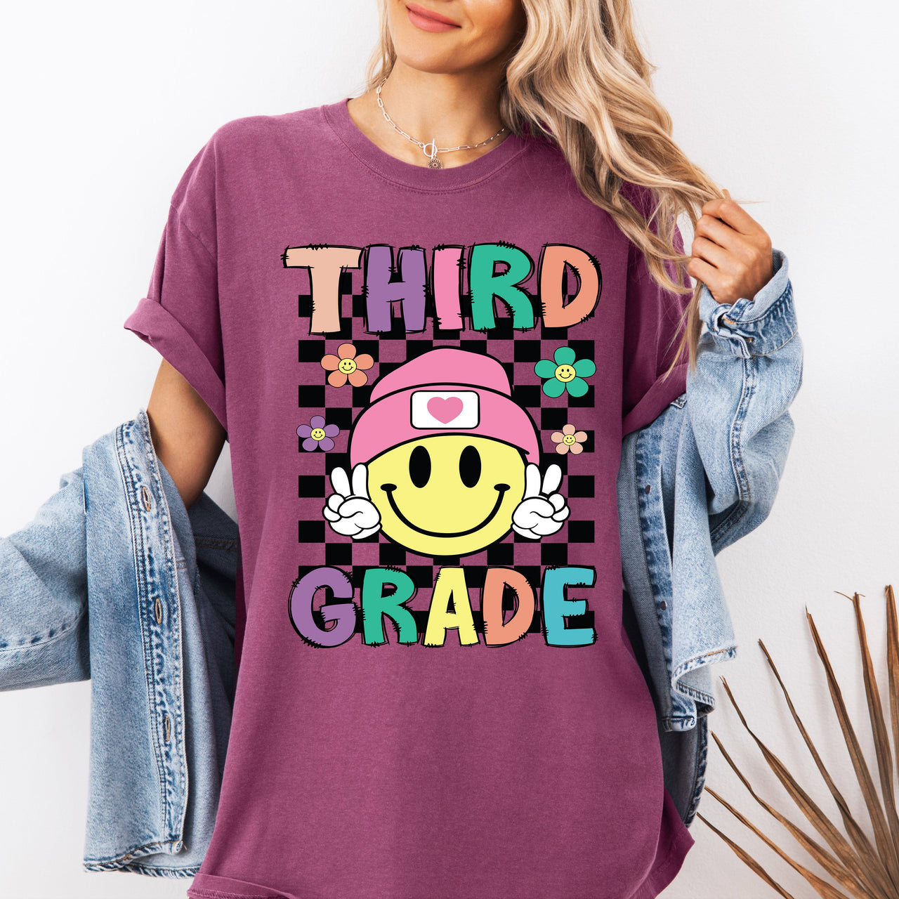Third Grade Smiley Face Teacher Back To School First Day Teacher Appreciation Comfort Colors Tee