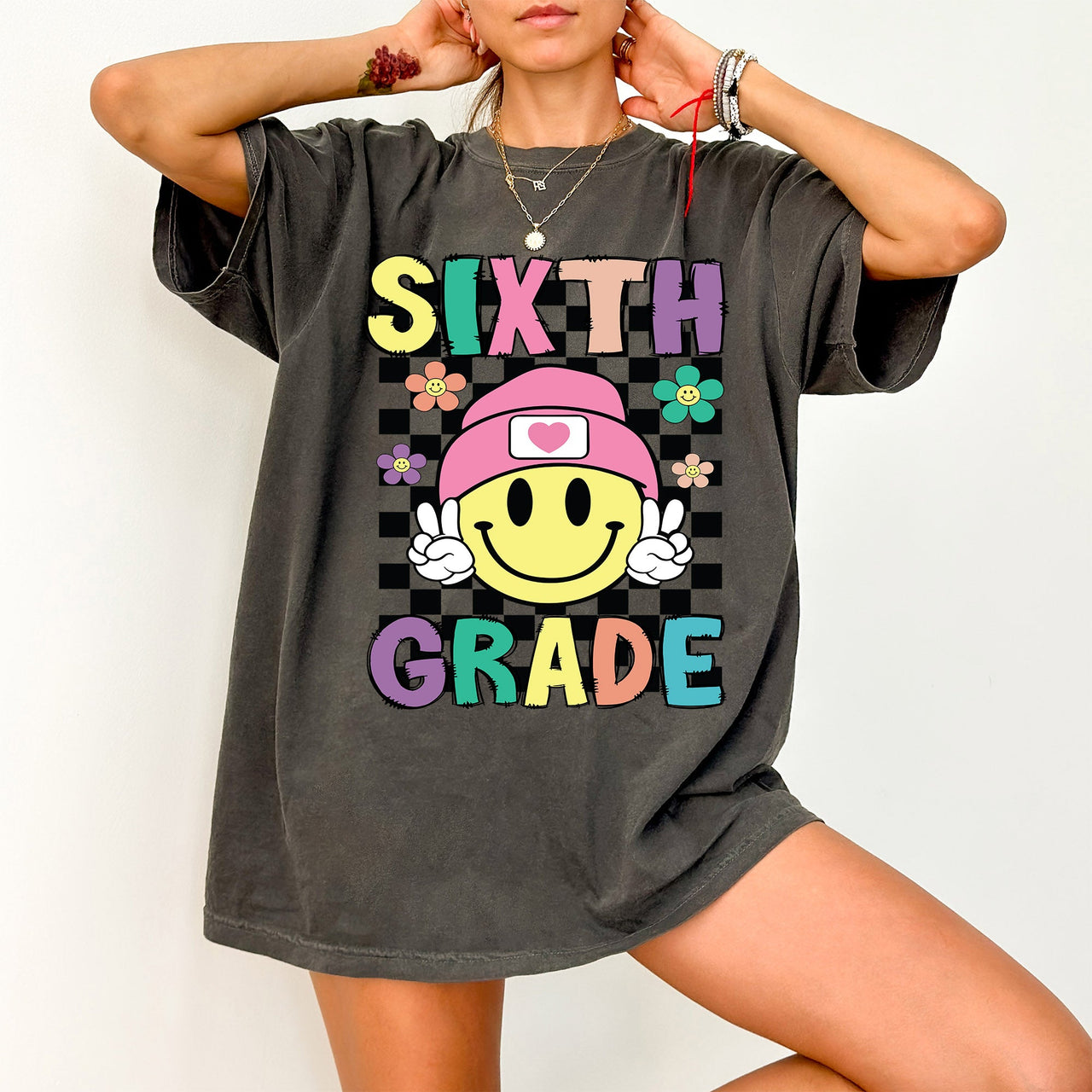 Sixth Grade Smiley Face Teacher Back To School First Day Of School Cute Teacher Appreciation Comfort Colors Tee