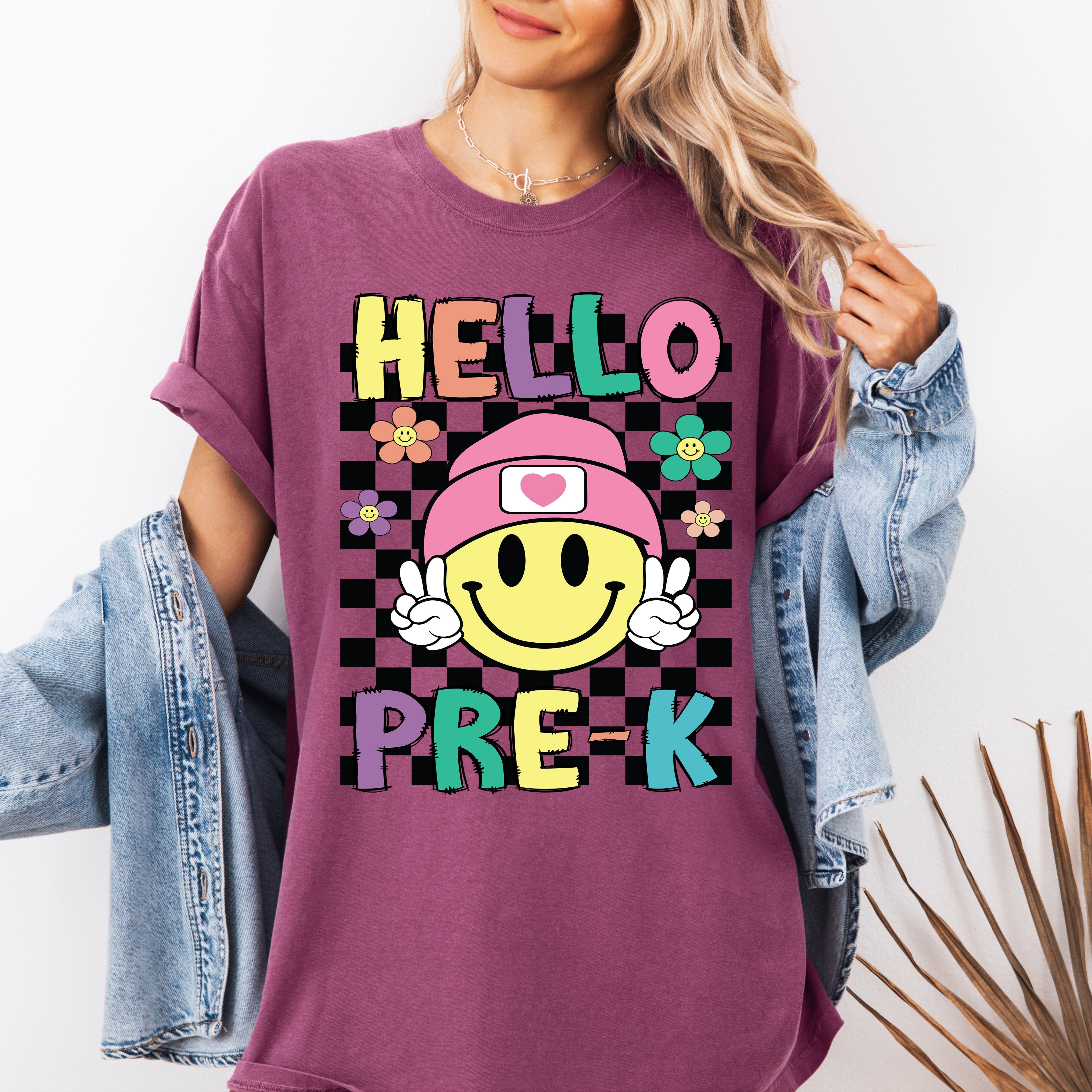 Hello Pre-K Smiley Face Teacher Back To School First Day Celebration Comfort Colors Tee