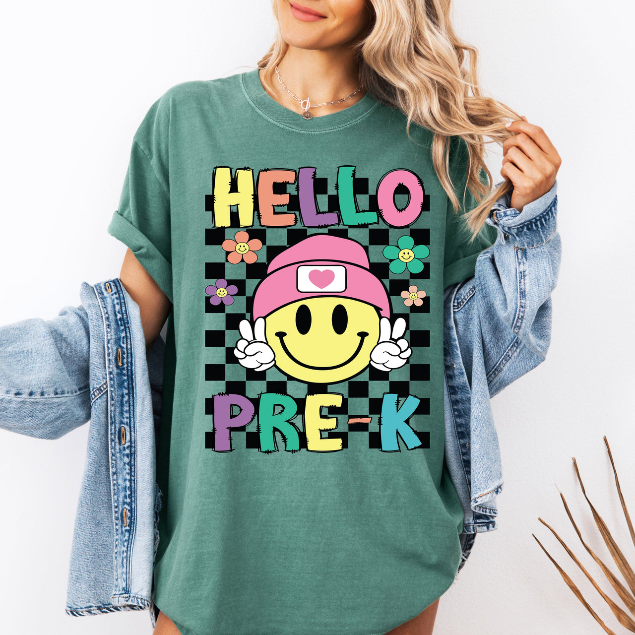 Hello Pre-K Smiley Face Teacher Back To School First Day Celebration Comfort Colors Tee