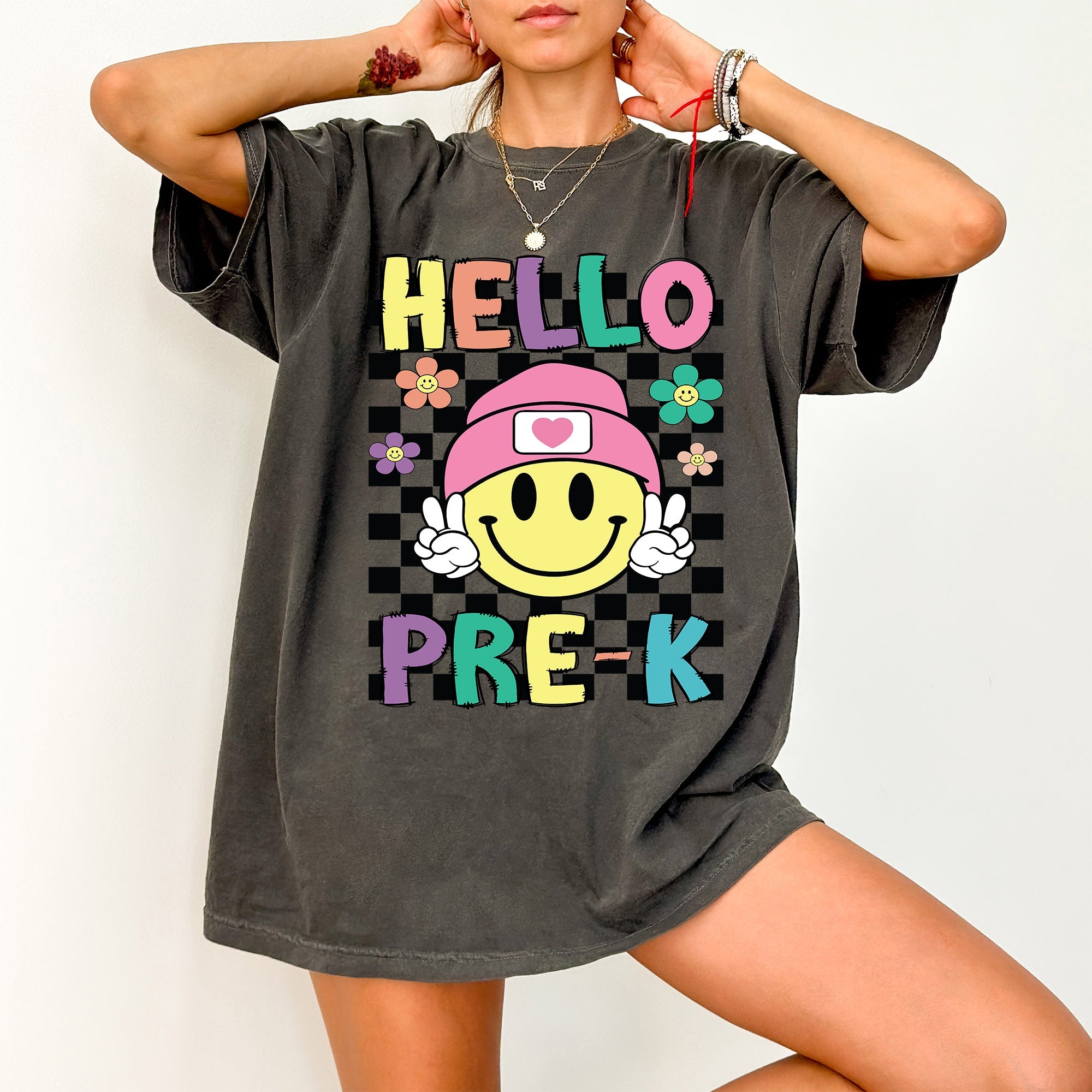 Hello Pre-K Smiley Face Teacher Back To School First Day Celebration Comfort Colors Tee