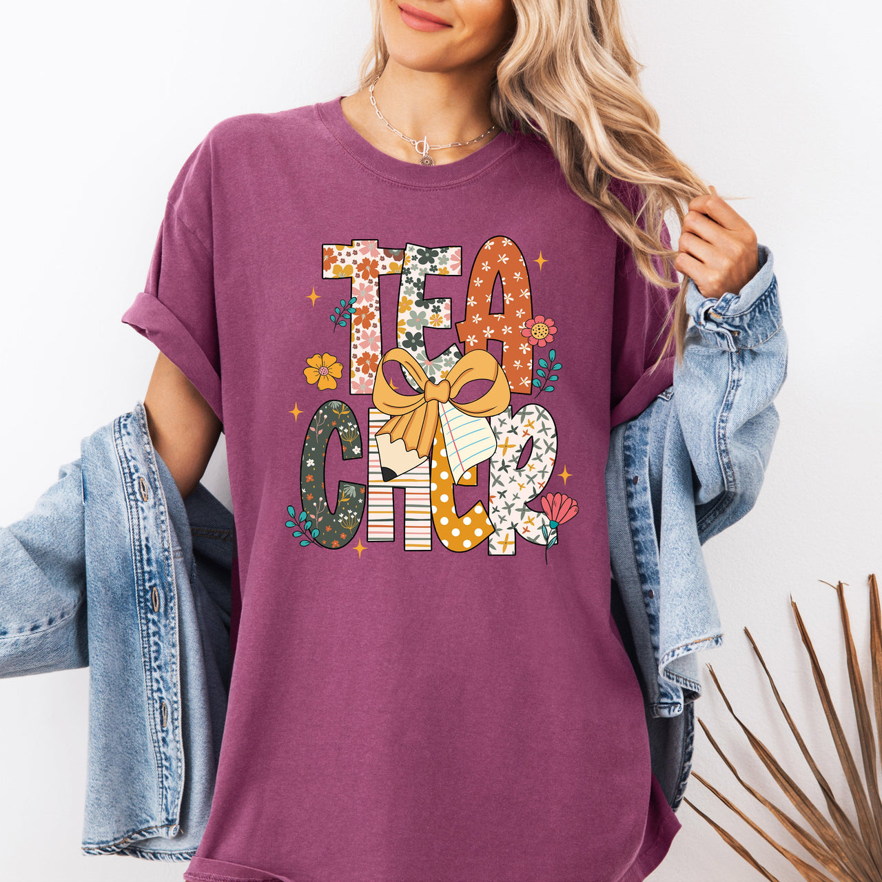 Teacher Retro Bow Coquette Back to School First Day of School Boho Comfort Colors Tee