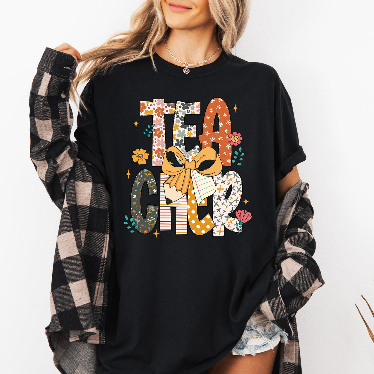 Teacher Retro Bow Coquette Back to School First Day of School Boho Comfort Colors Tee