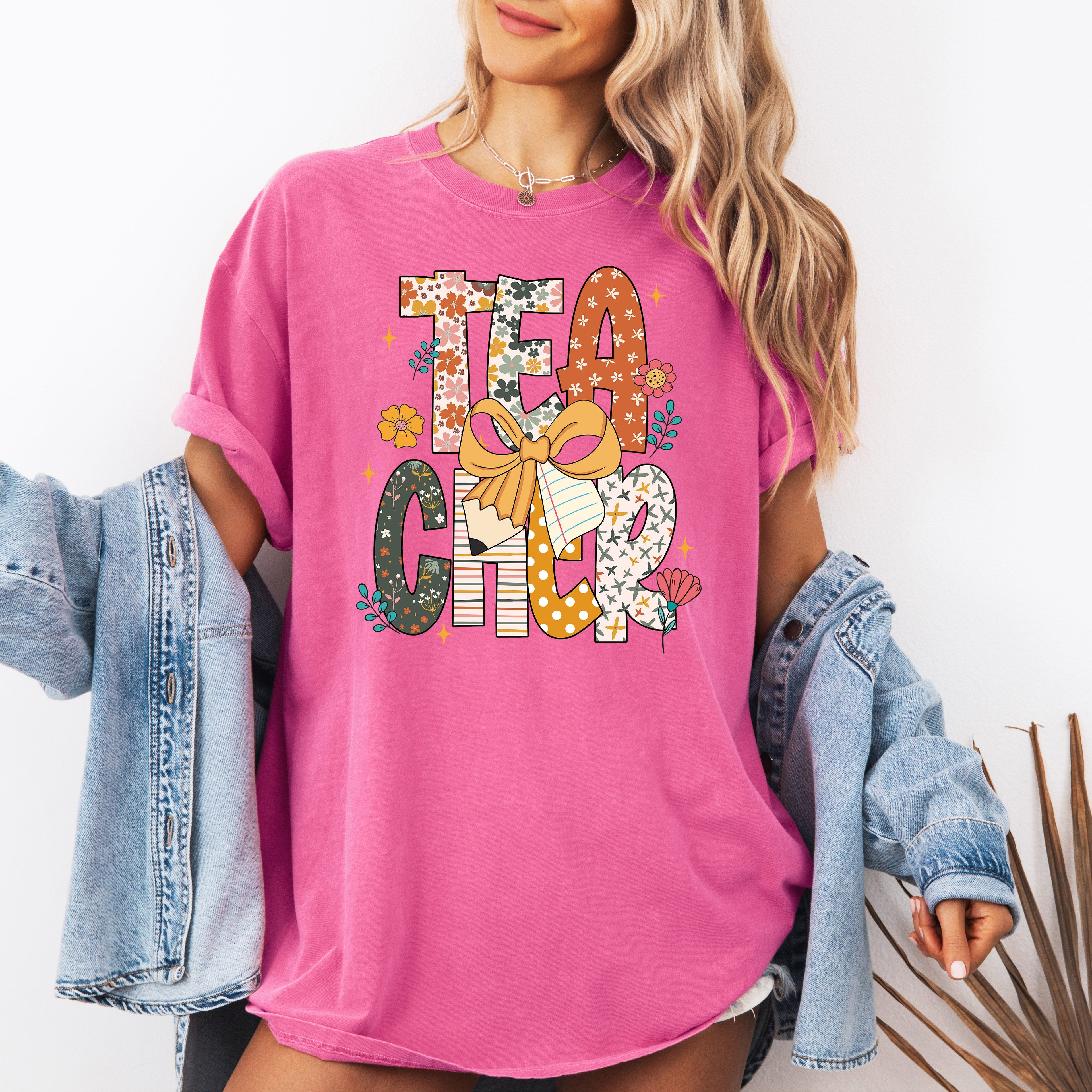 Teacher Retro Bow Coquette Back to School First Day of School Boho Comfort Colors Tee