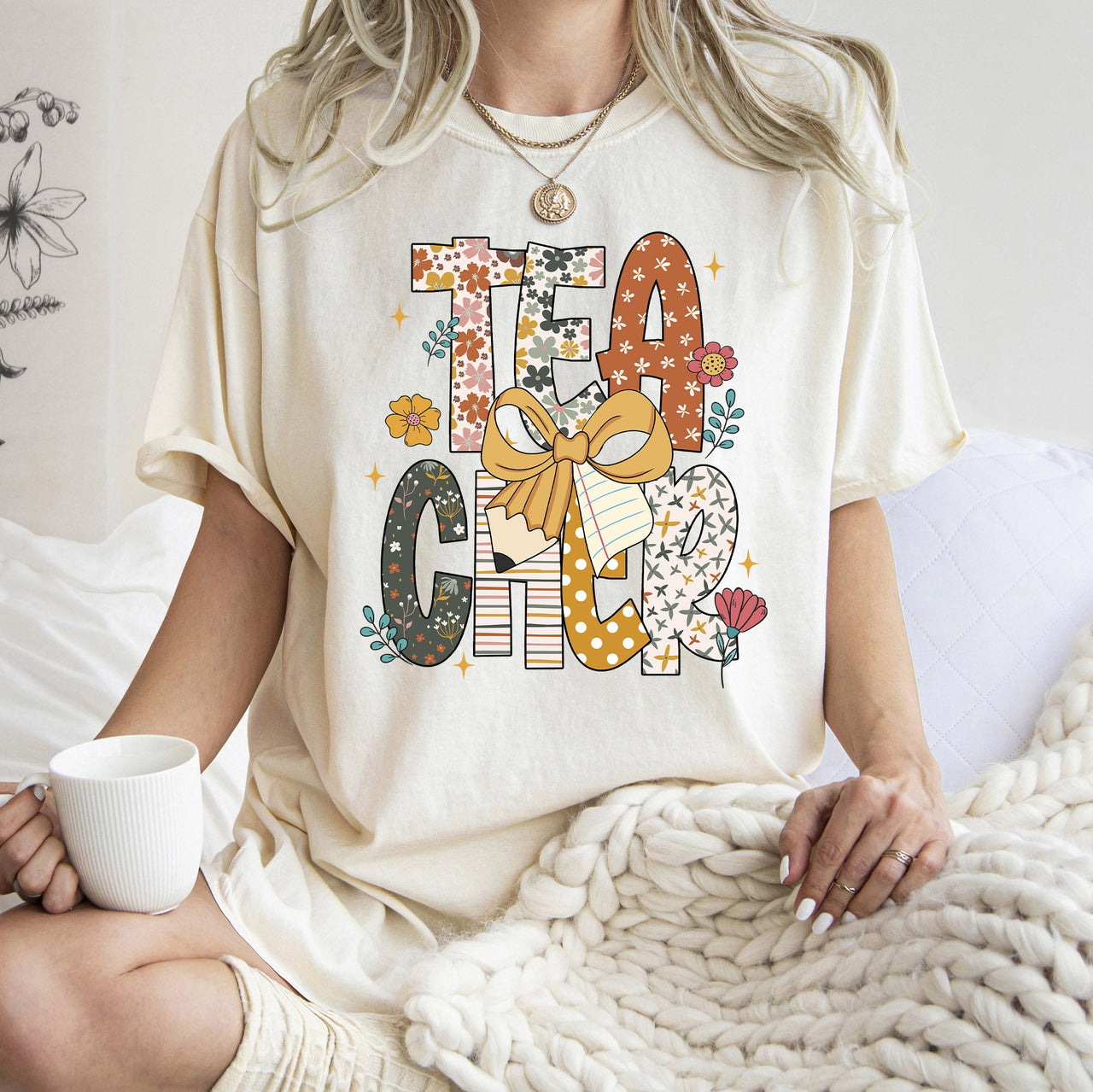 Teacher Retro Bow Coquette Back to School First Day of School Boho Comfort Colors Tee