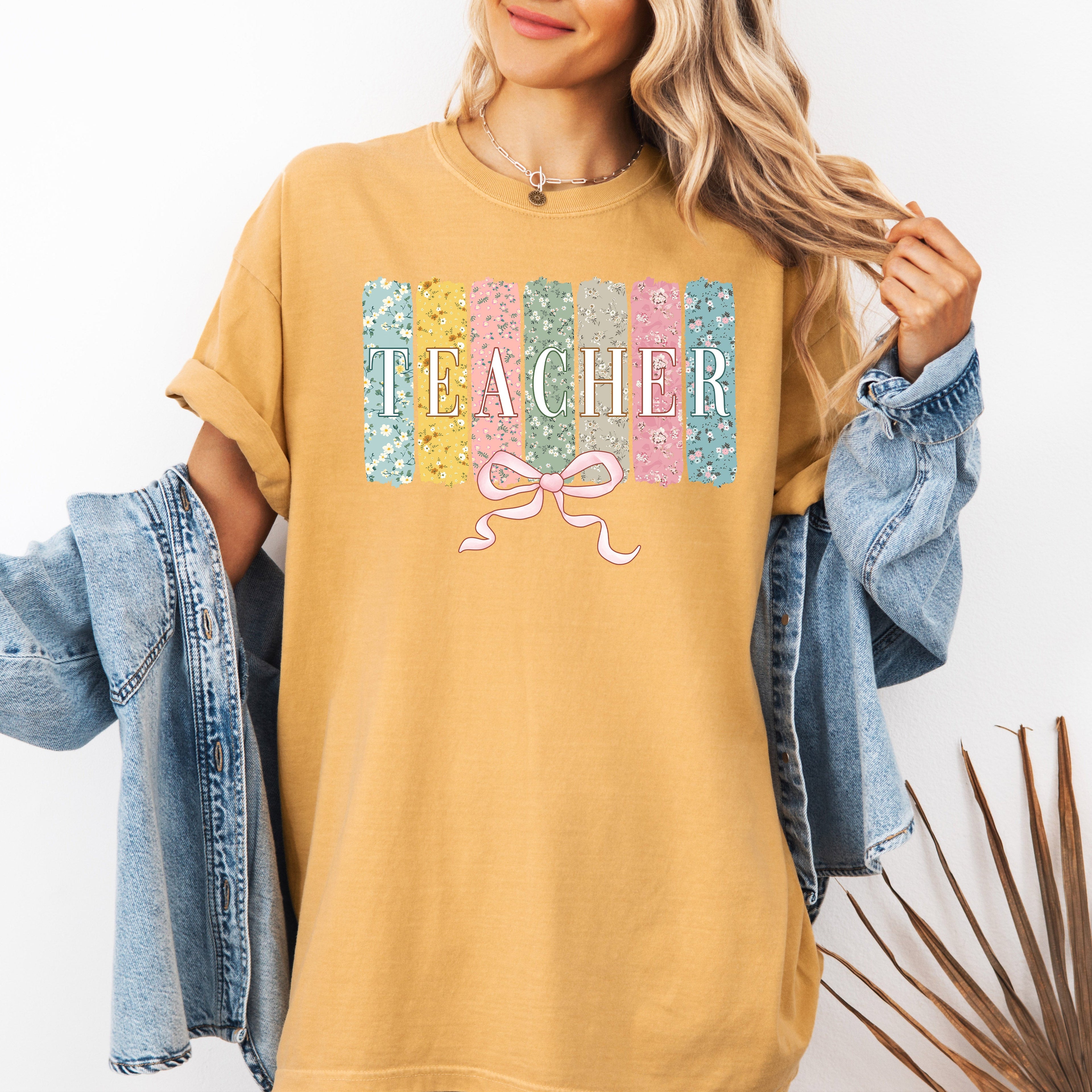 Teacher, Wildflowers, Bow Back to School First Day of School Edition Comfort Colors Tee