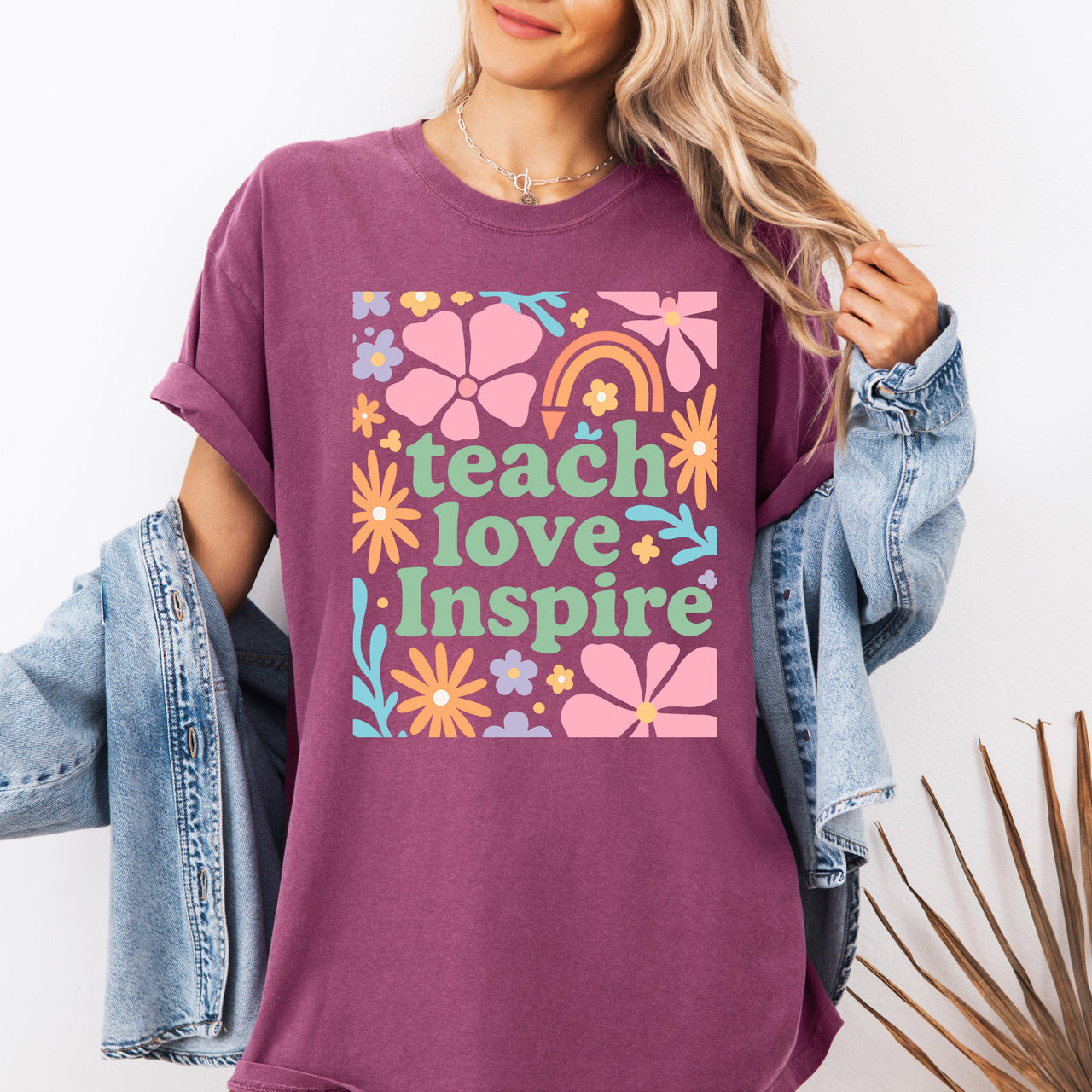 Teach Love Inspire Boho Back to School First Day of School Collection Comfort Colors Tee