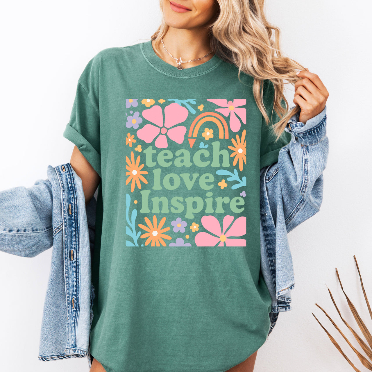 Teach Love Inspire Boho Back to School First Day of School Collection Comfort Colors Tee
