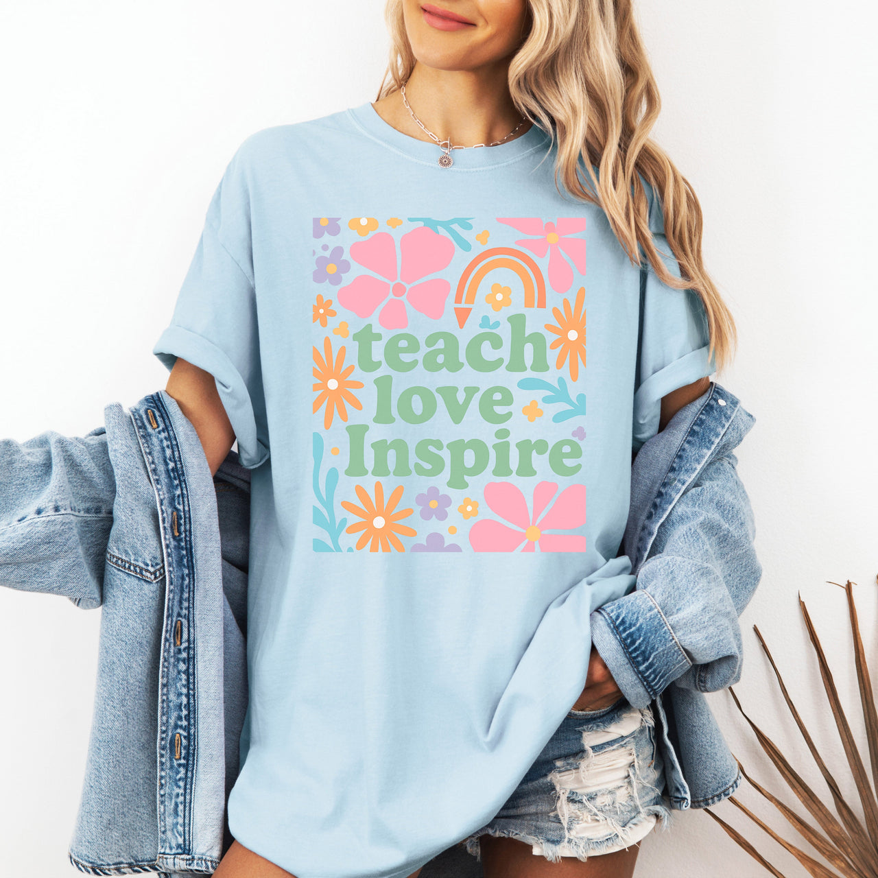 Teach Love Inspire Boho Back to School First Day of School Collection Comfort Colors Tee