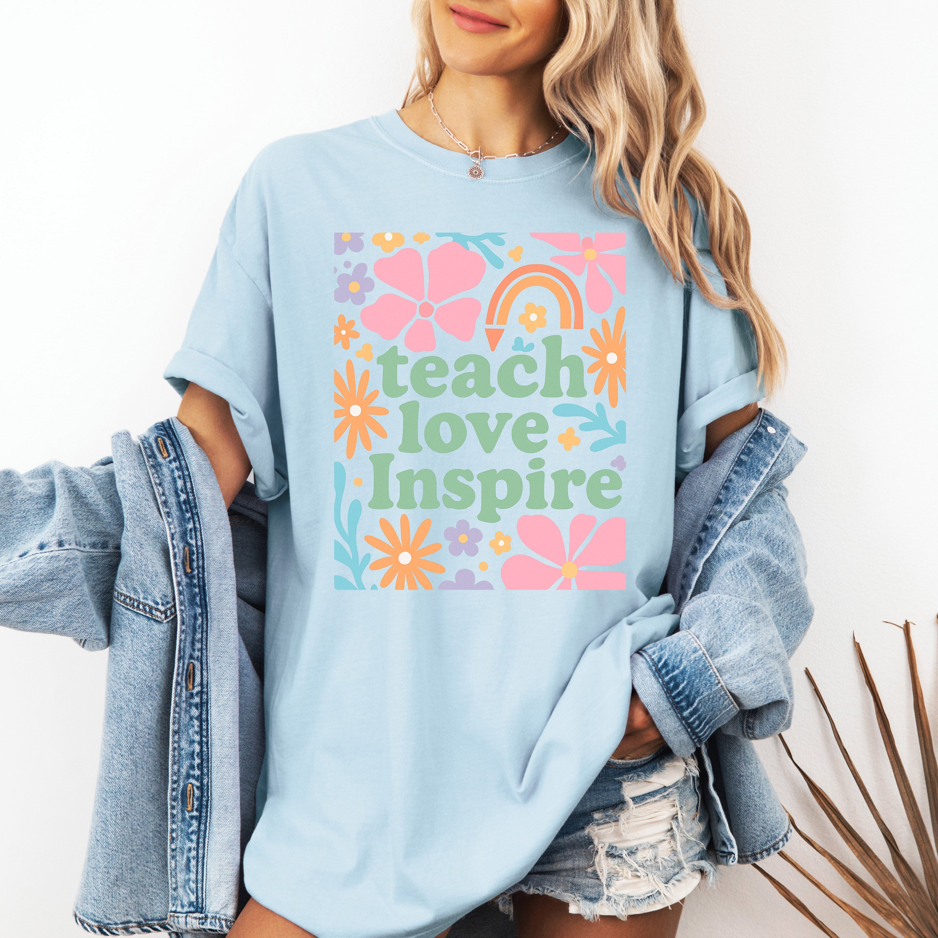 Teach Love Inspire Boho Back to School First Day of School Collection Comfort Colors Tee