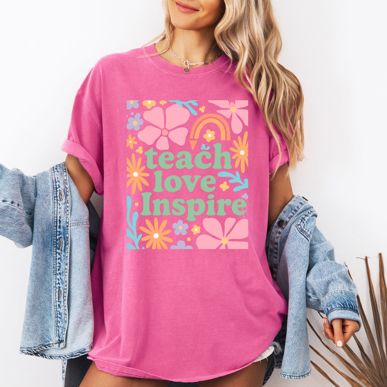 Teach Love Inspire Boho Back to School First Day of School Collection Comfort Colors Tee