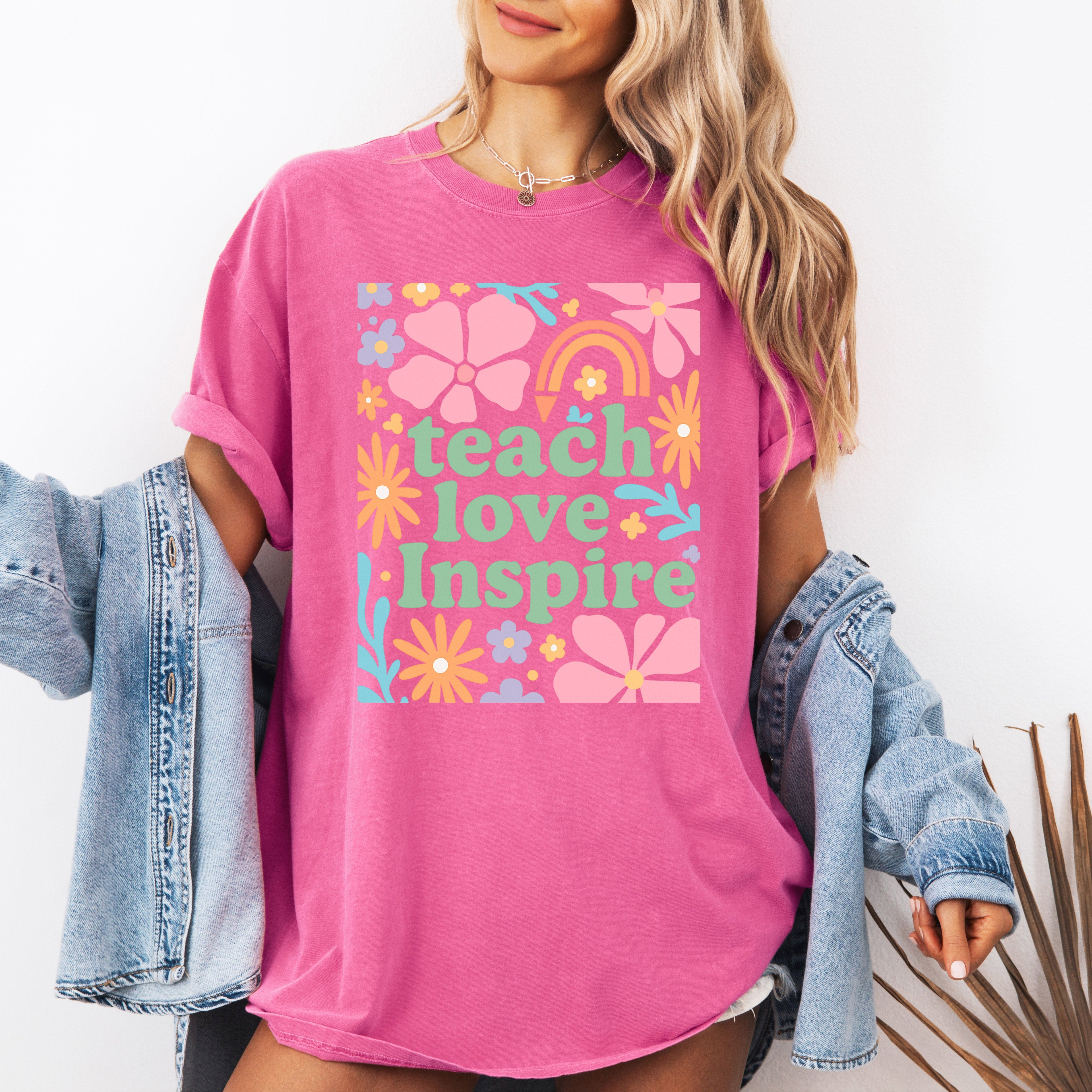 Teach Love Inspire Boho Back to School First Day of School Collection Comfort Colors Tee