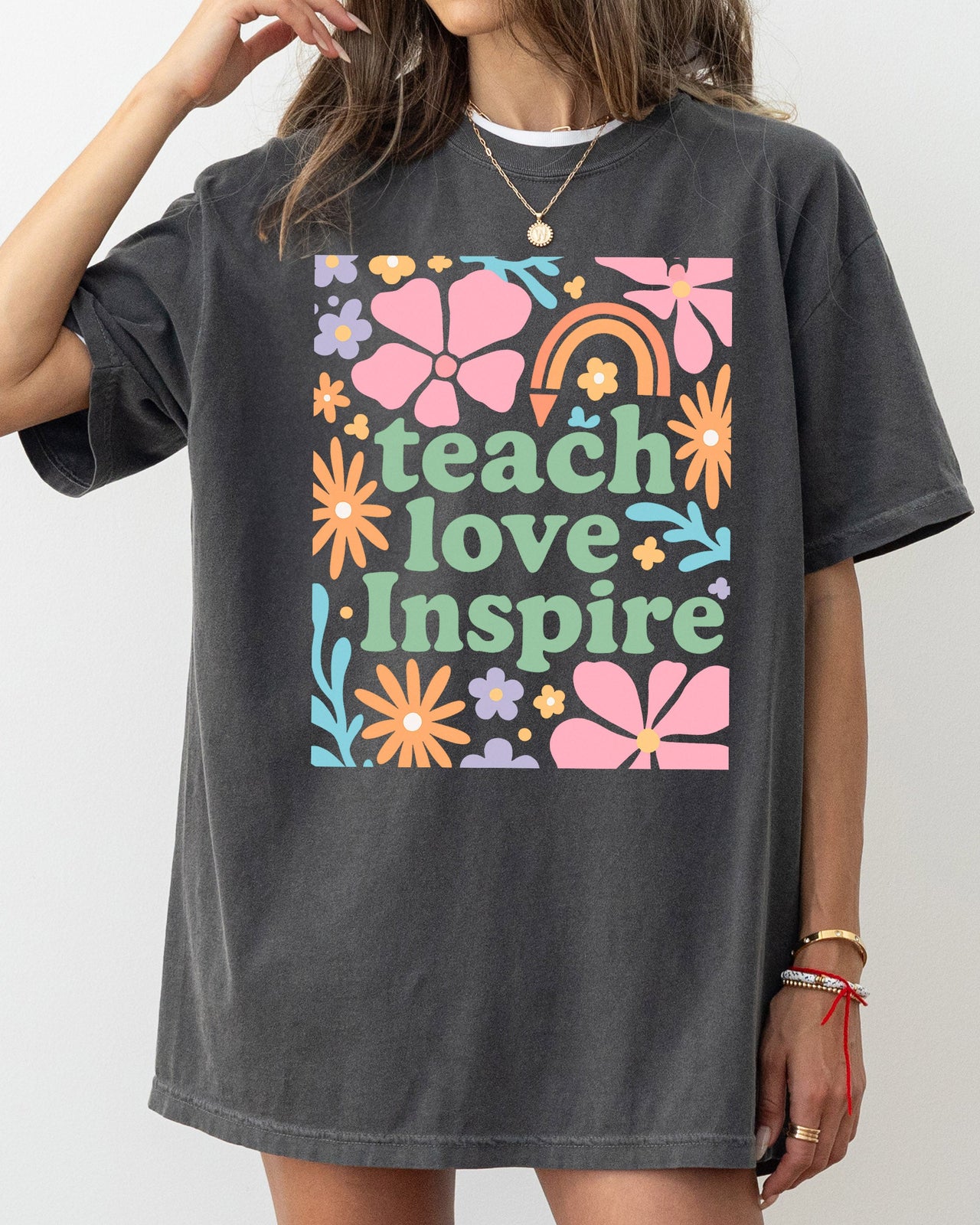 Teach Love Inspire Boho Back to School First Day of School Collection Comfort Colors Tee